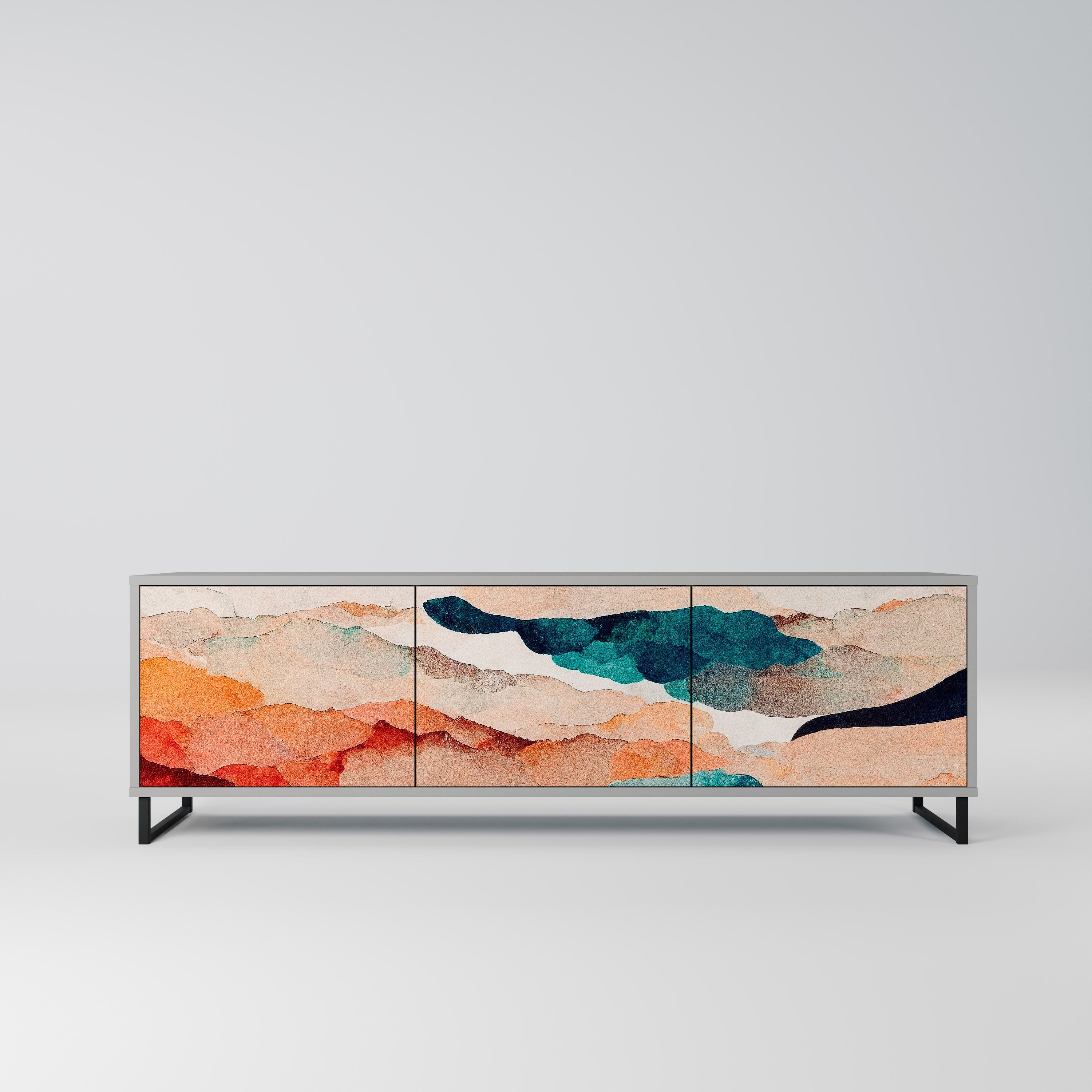 Meuble TV 3 portes ABSTRACT LANDSCAPE, finition grise