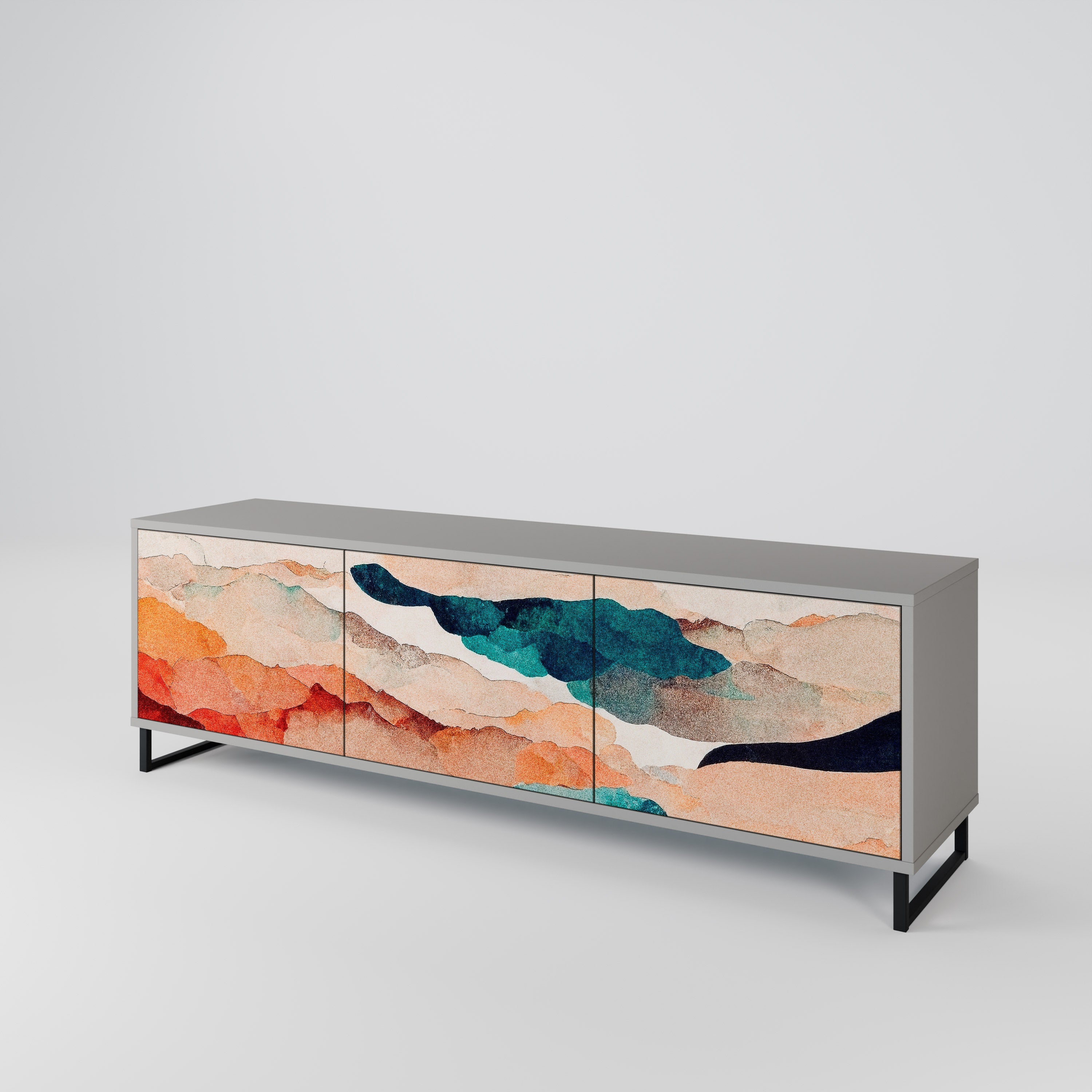 Meuble TV 3 portes ABSTRACT LANDSCAPE, finition grise