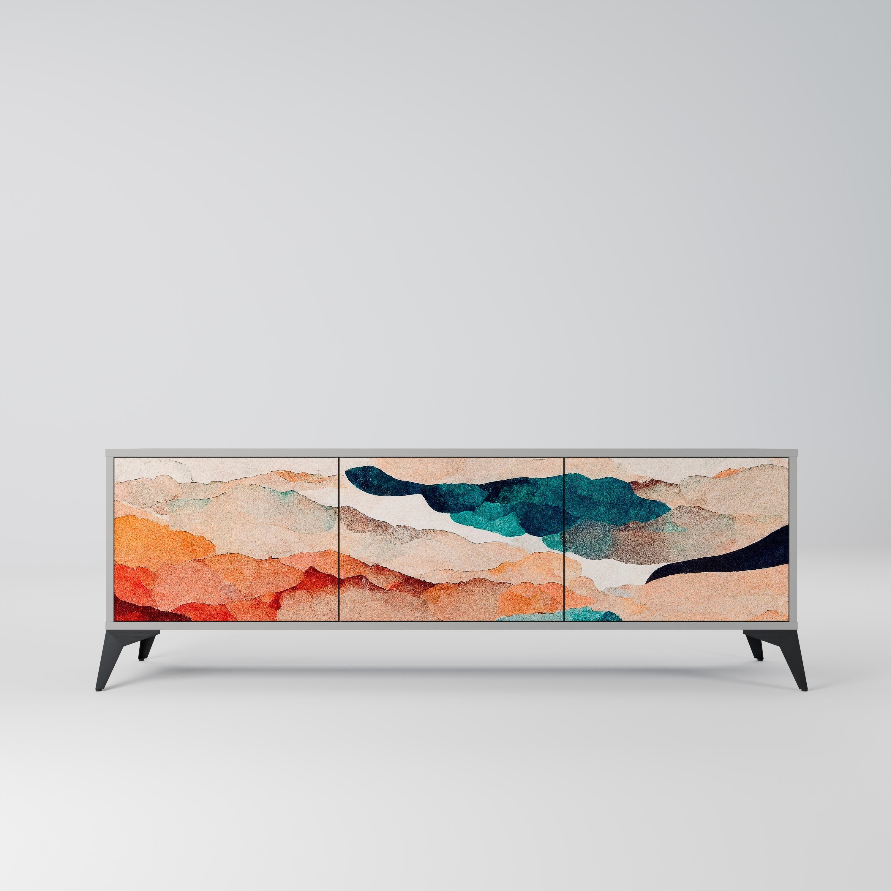 Meuble TV 3 portes ABSTRACT LANDSCAPE, finition grise