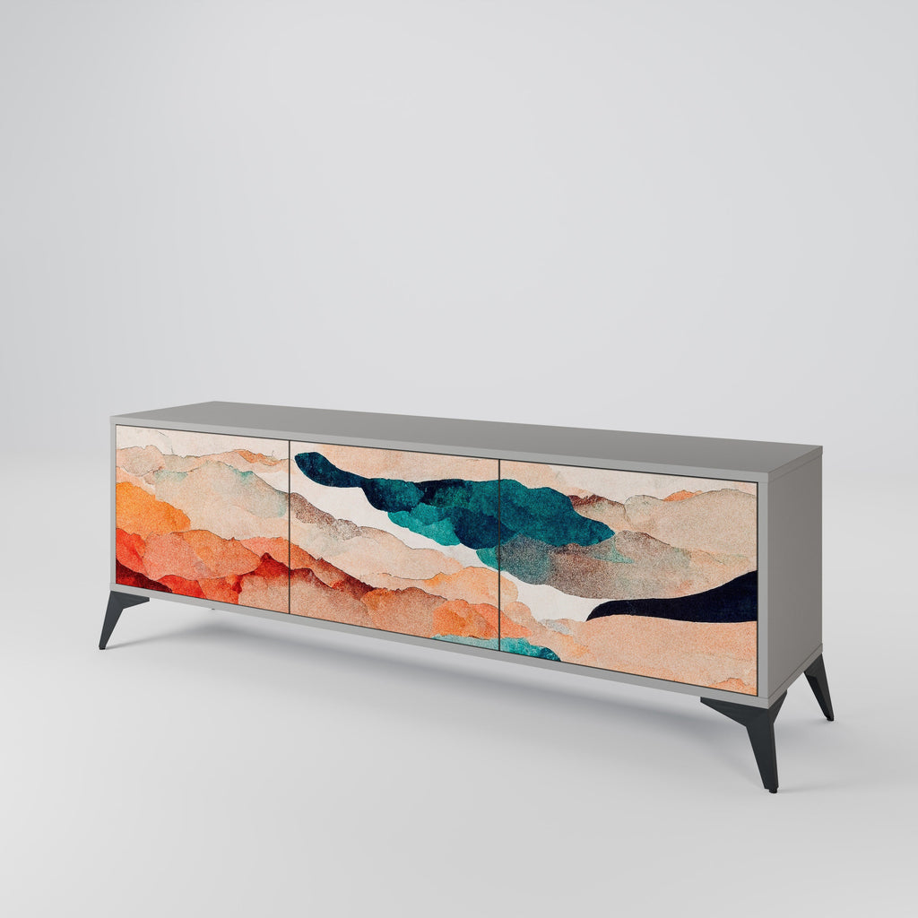 Meuble TV 3 portes ABSTRACT LANDSCAPE, finition grise