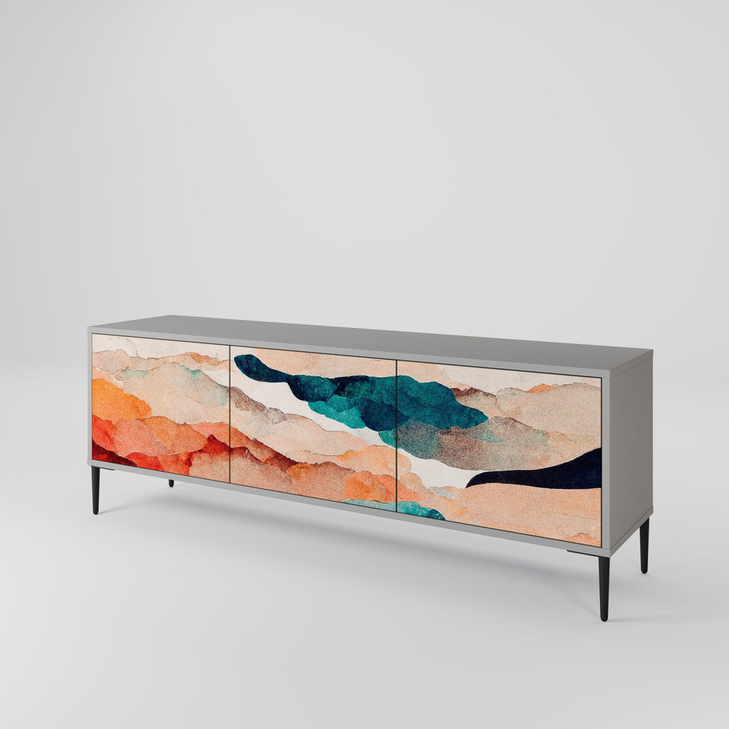 Meuble TV 3 portes ABSTRACT LANDSCAPE, finition grise