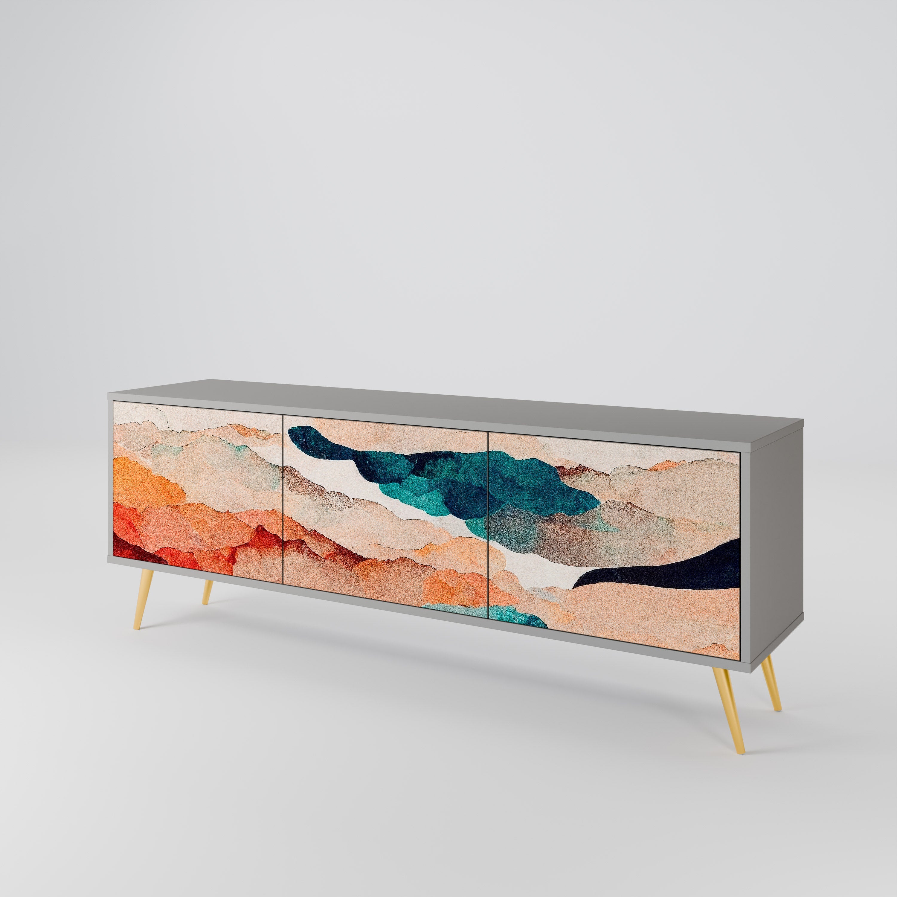 Meuble TV 3 portes ABSTRACT LANDSCAPE, finition grise