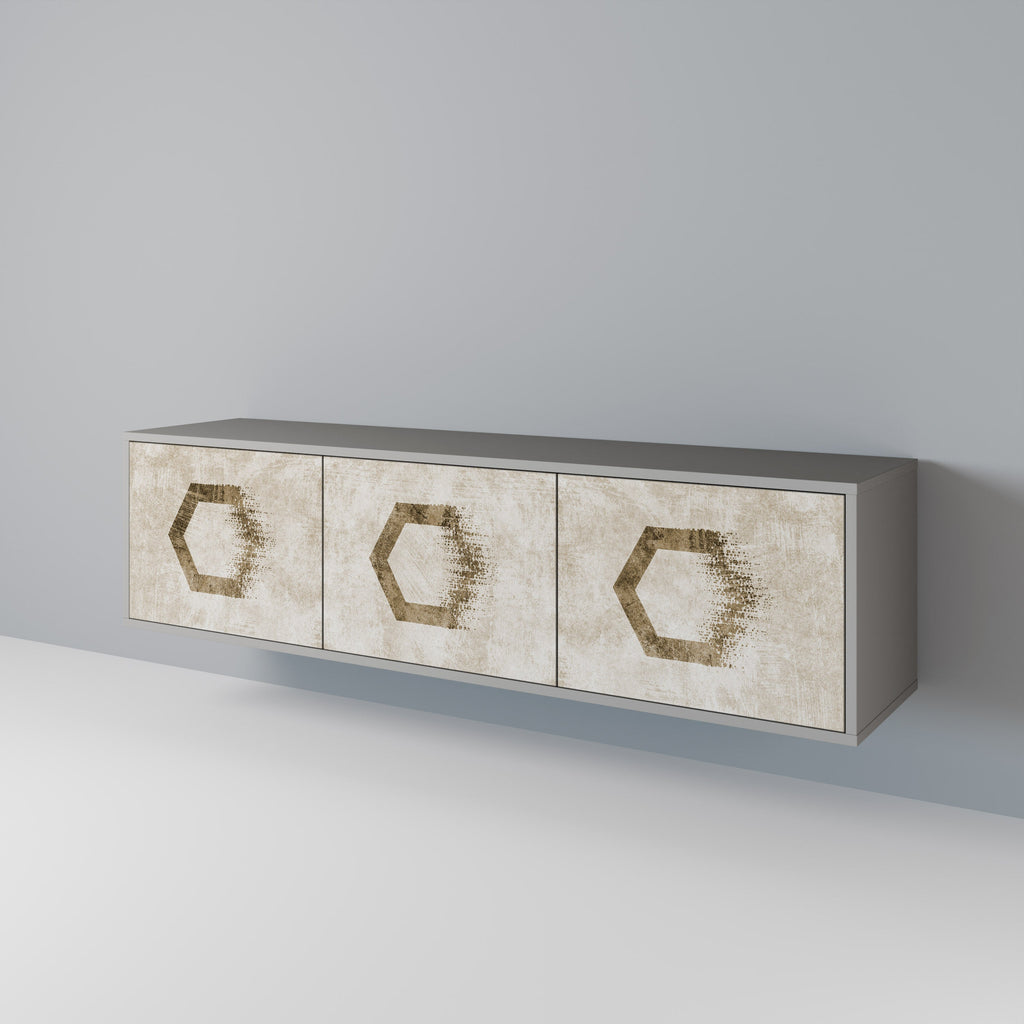 Meuble TV 3 portes HEXAGONAL SHAPES, finition grise