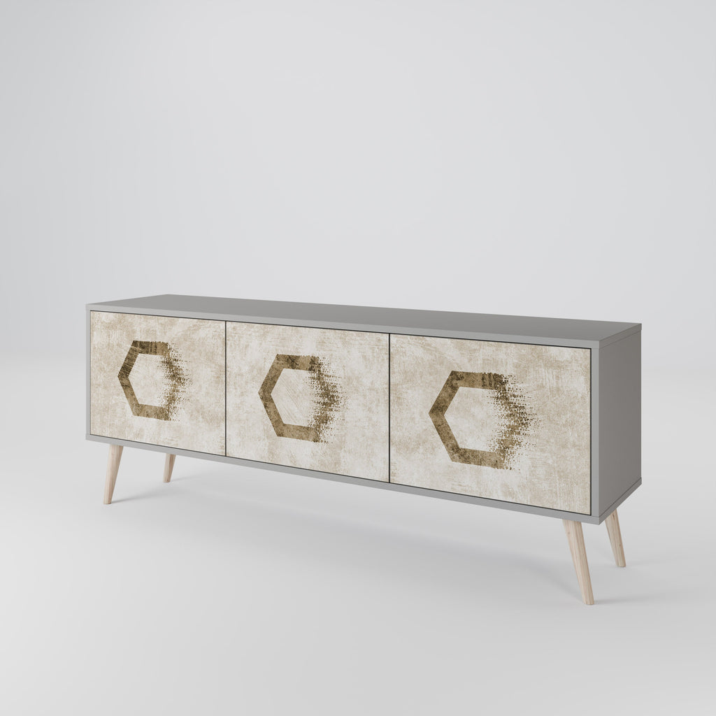 Meuble TV 3 portes HEXAGONAL SHAPES, finition grise