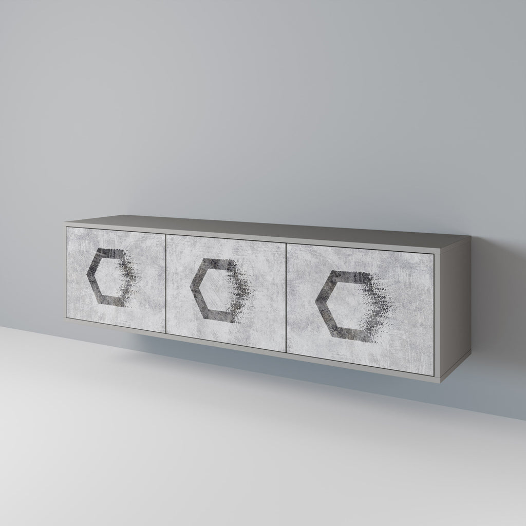 Meuble TV 3 portes HEXAGONAL FIGURES en finition grise