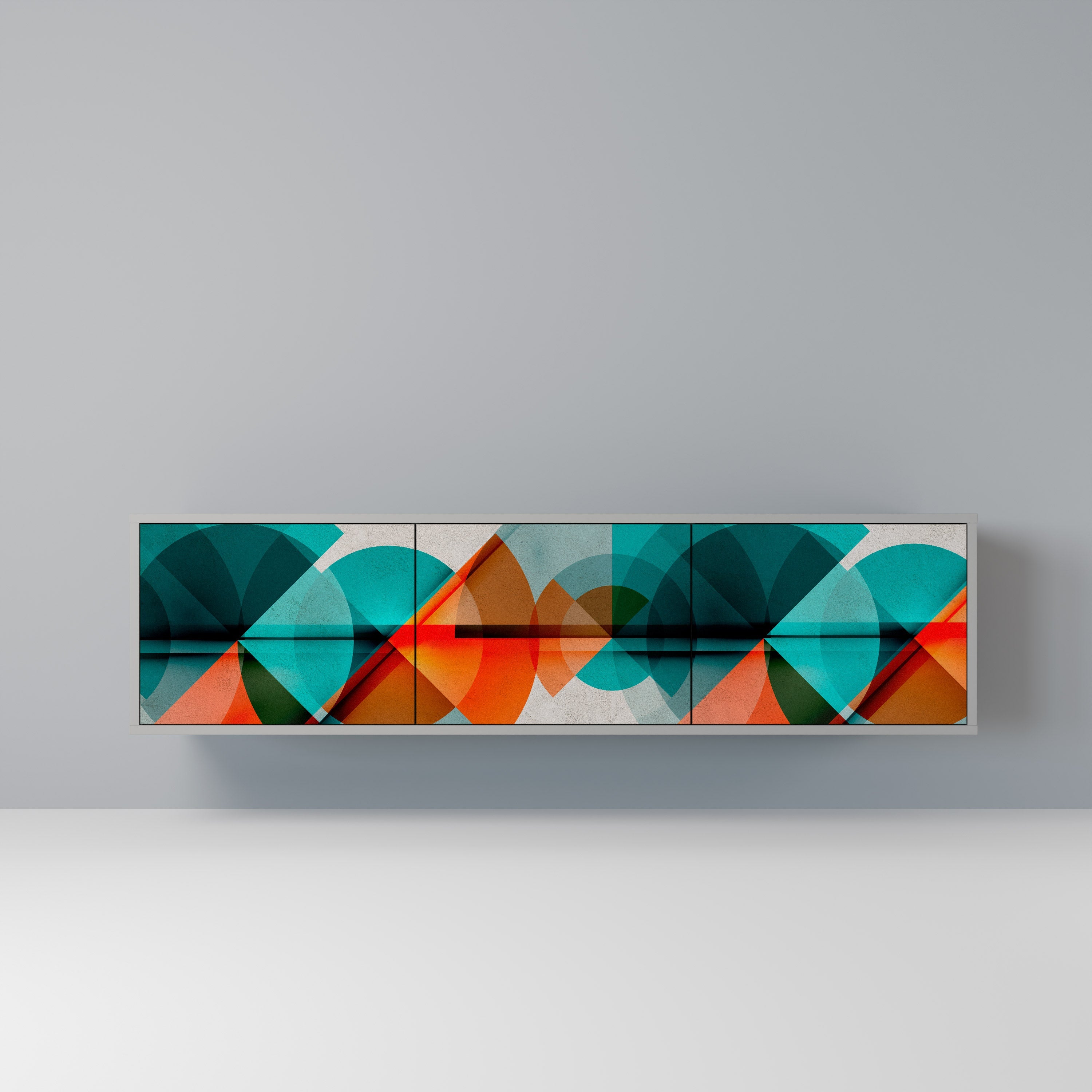 Meuble TV 3 portes CIRCULAR RHAPSODY en finition grise