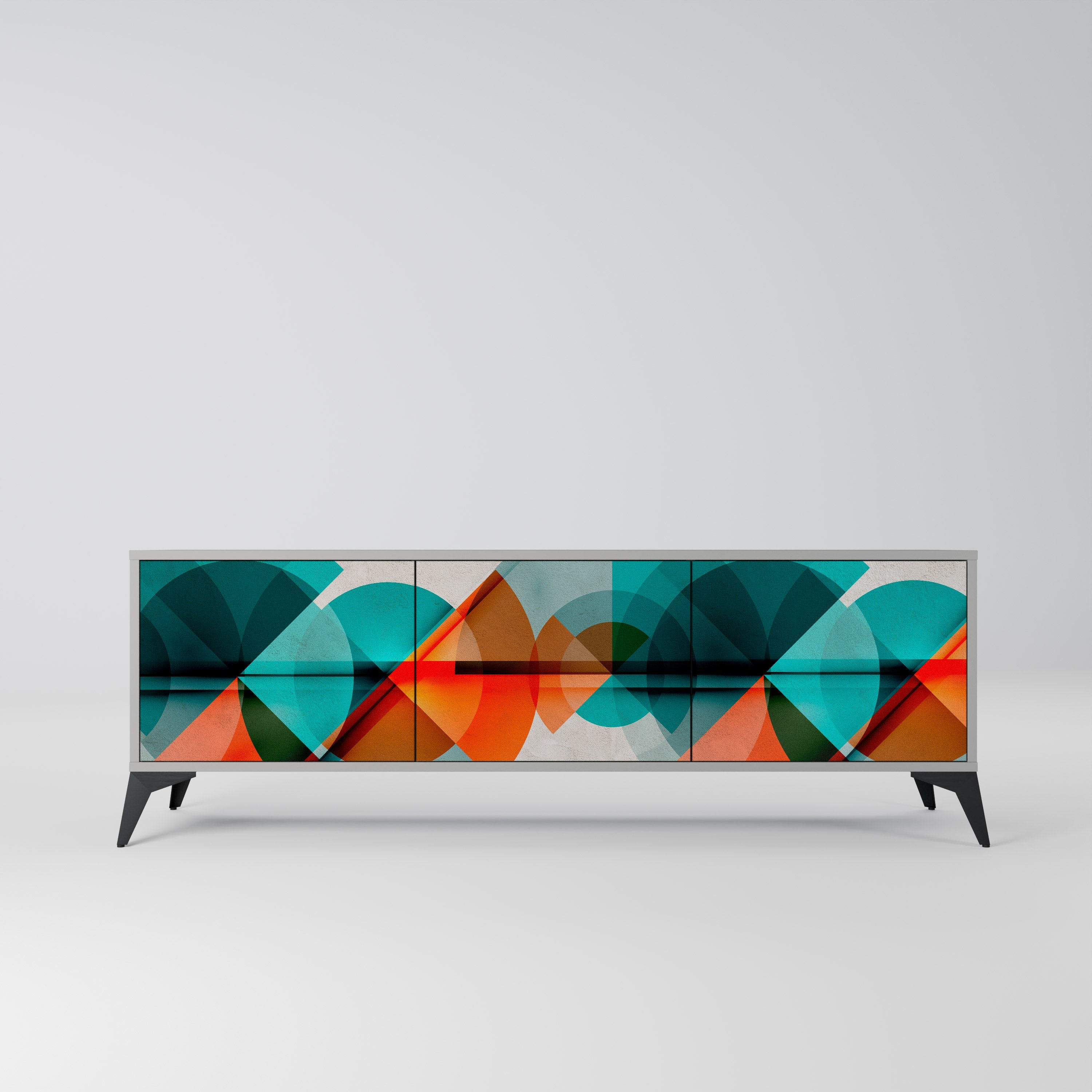 Meuble TV 3 portes CIRCULAR RHAPSODY en finition grise