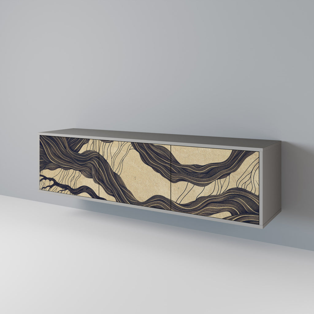 Meuble TV 3 portes UNIFIED FRAGMENTS, finition grise