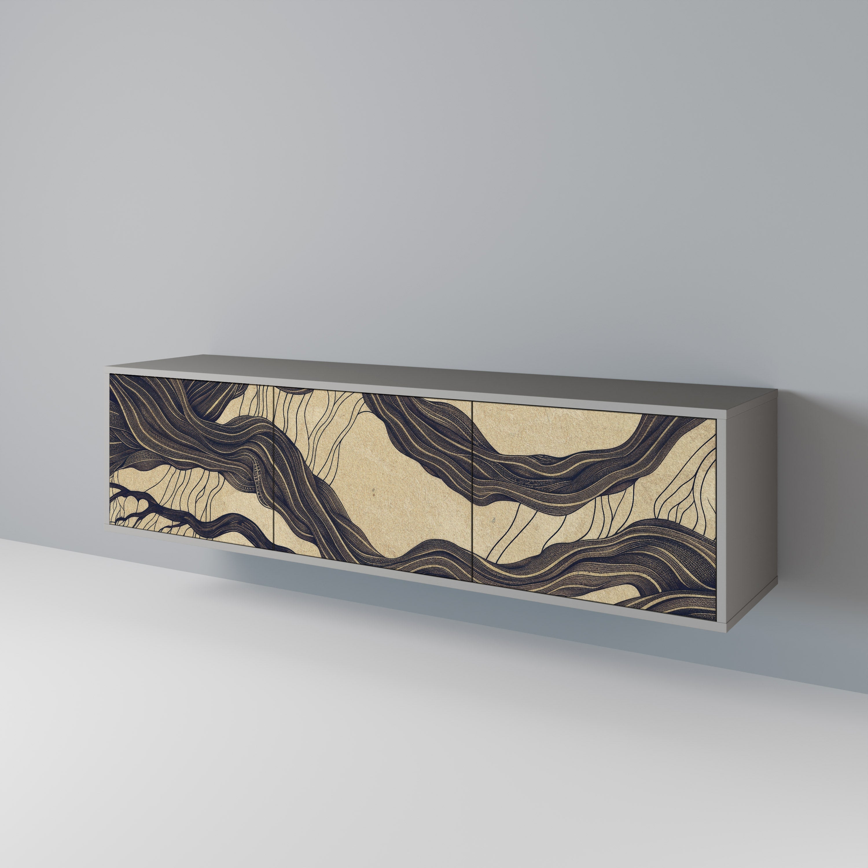 Meuble TV 3 portes UNIFIED FRAGMENTS, finition grise