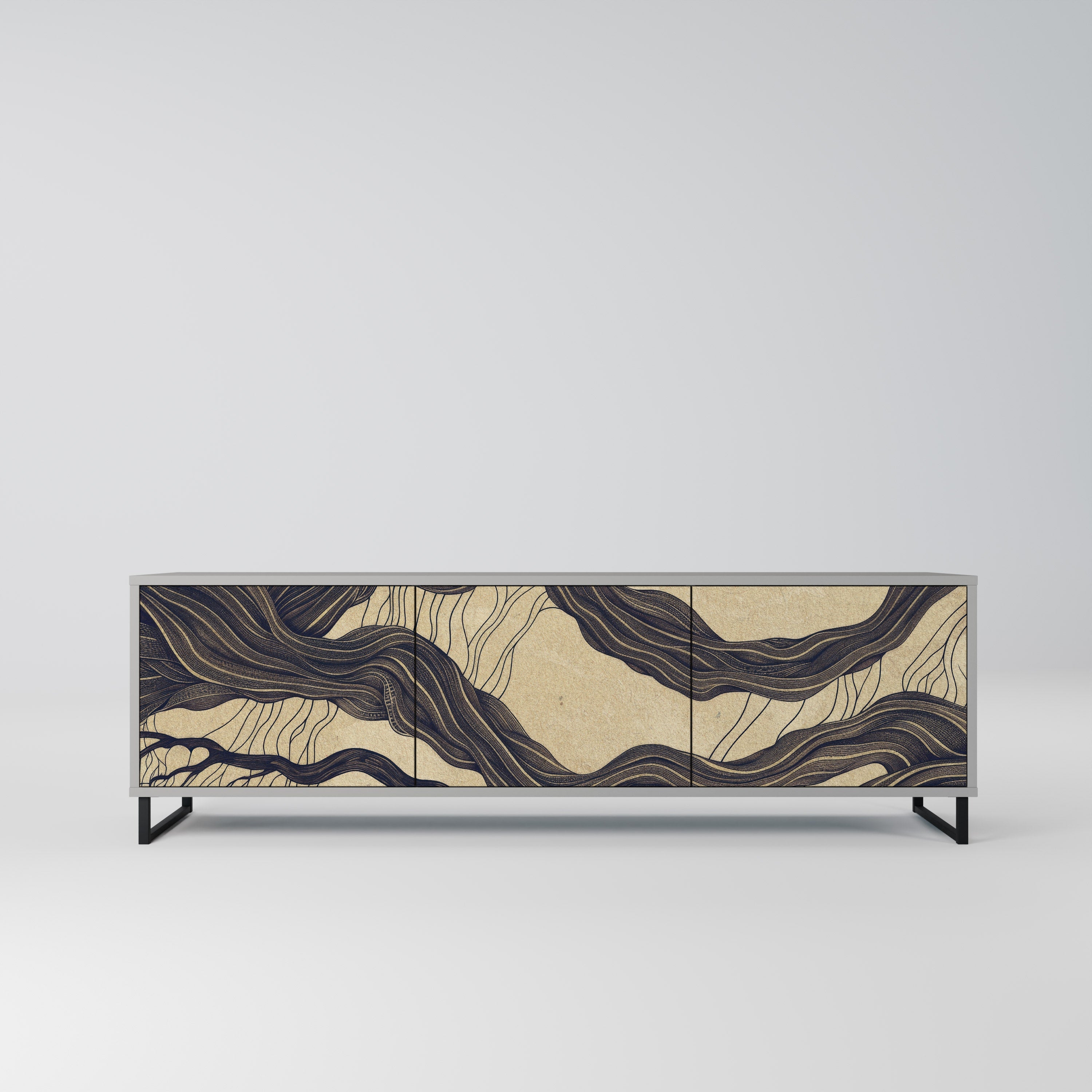 Meuble TV 3 portes UNIFIED FRAGMENTS, finition grise