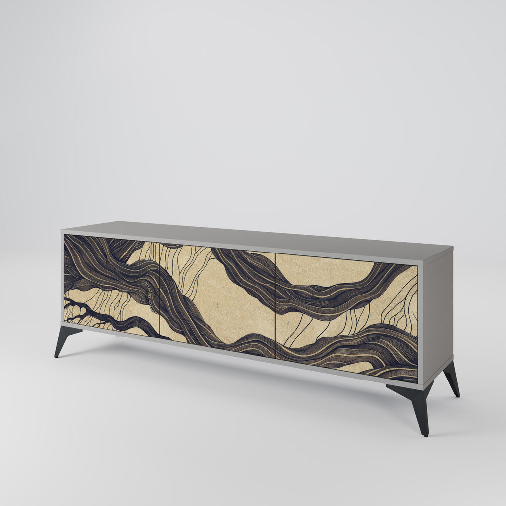 Meuble TV 3 portes UNIFIED FRAGMENTS, finition grise