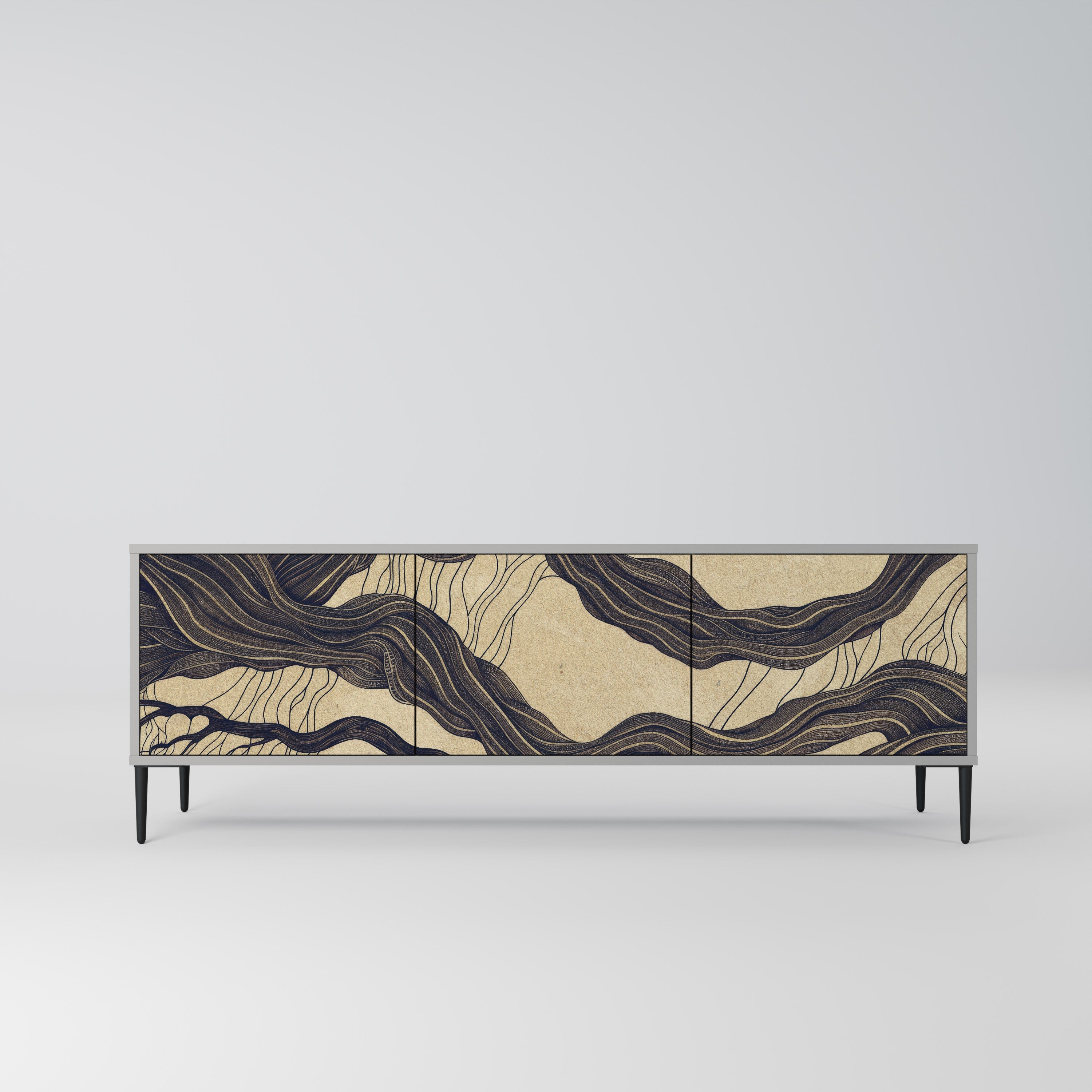 Meuble TV 3 portes UNIFIED FRAGMENTS, finition grise