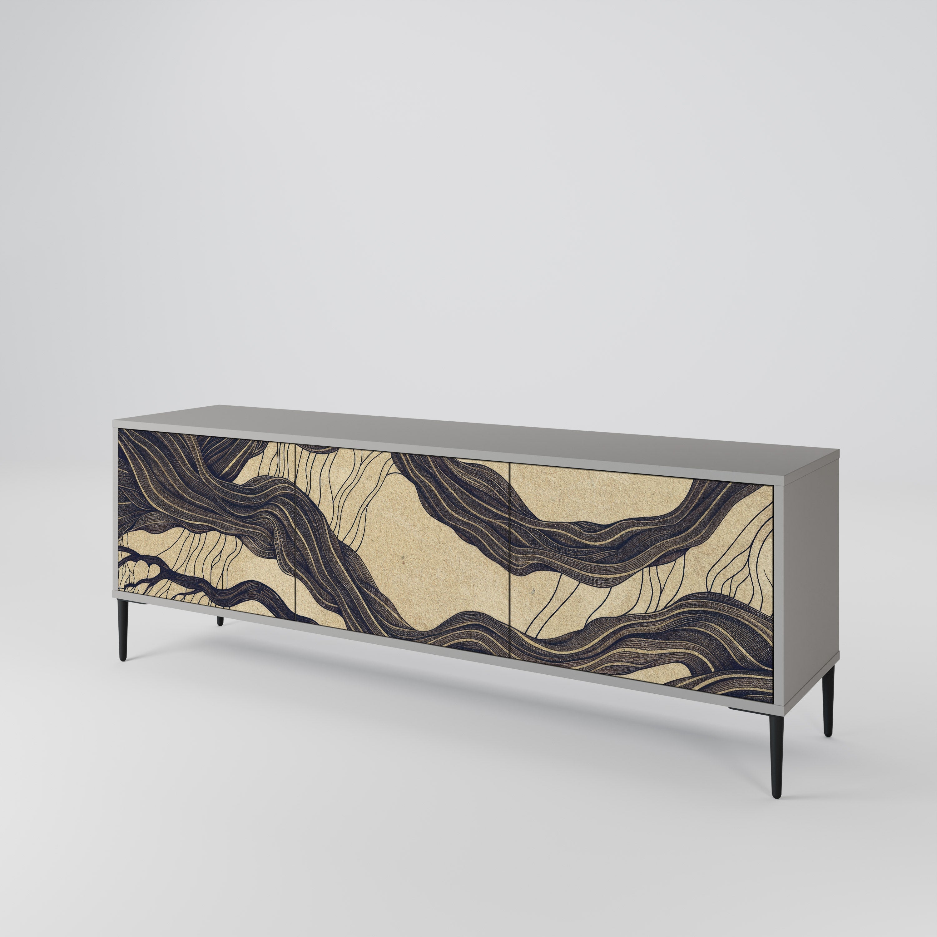 Meuble TV 3 portes UNIFIED FRAGMENTS, finition grise