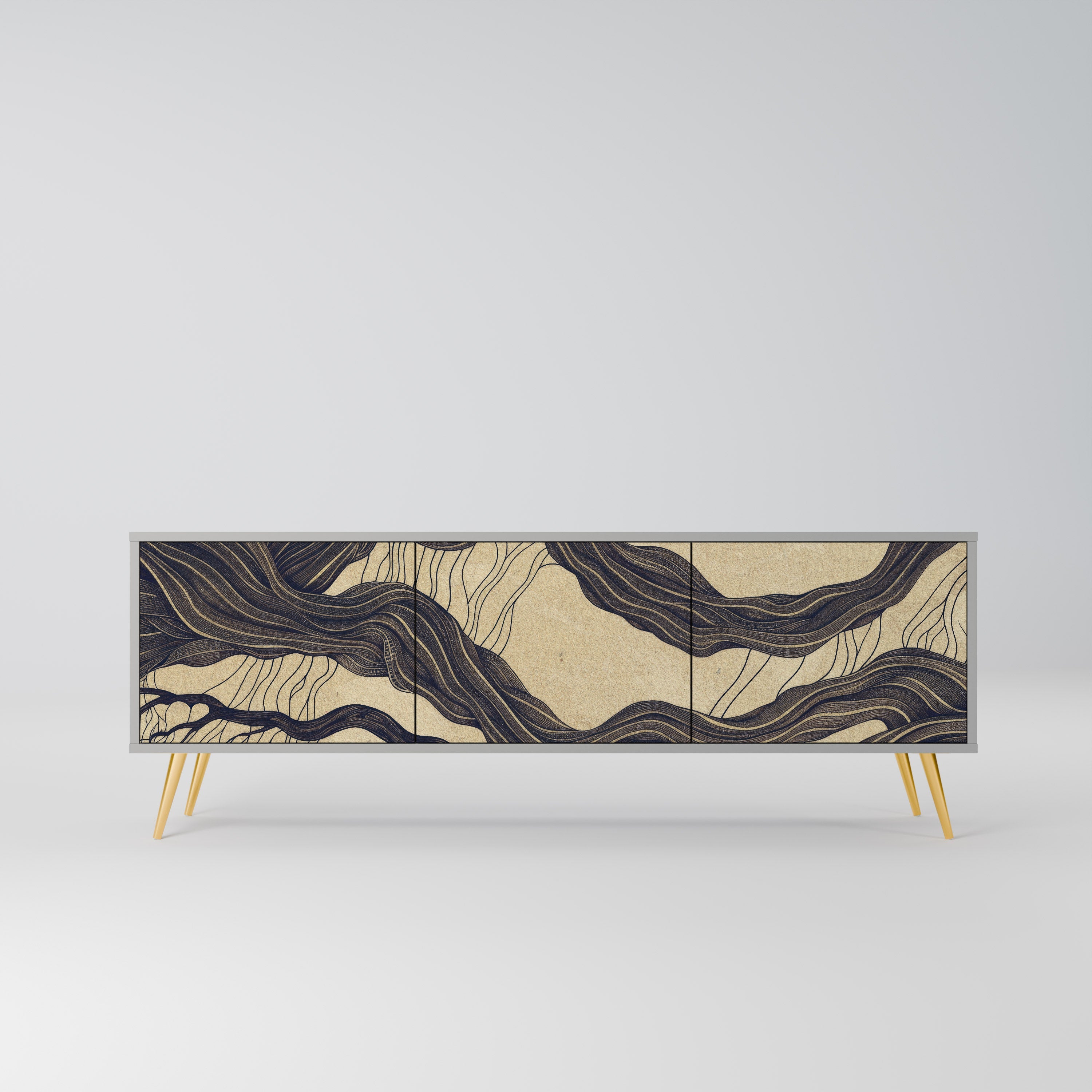 Meuble TV 3 portes UNIFIED FRAGMENTS, finition grise