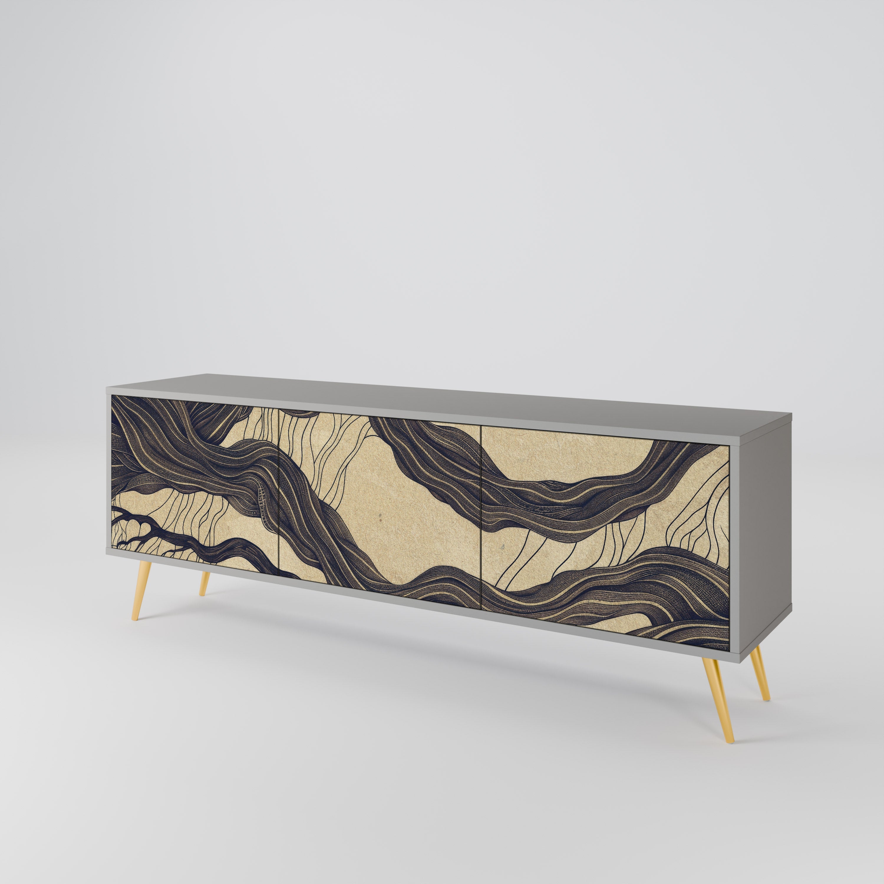 Meuble TV 3 portes UNIFIED FRAGMENTS, finition grise