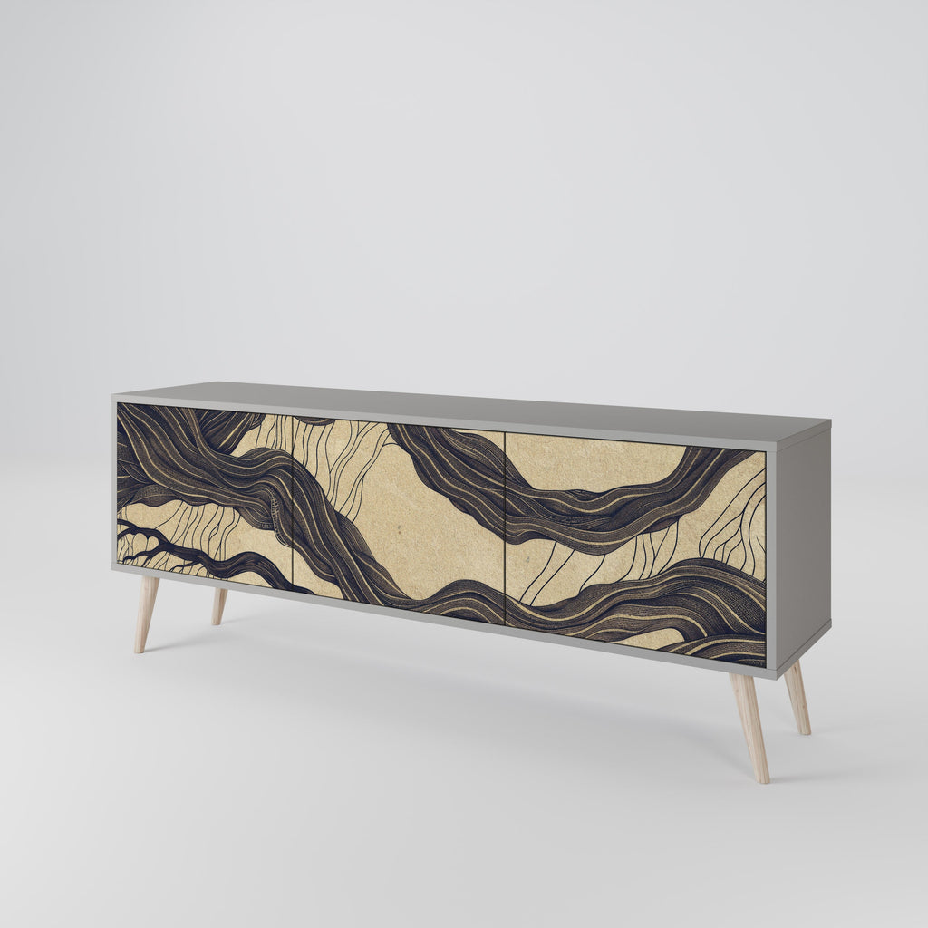 Meuble TV 3 portes UNIFIED FRAGMENTS, finition grise