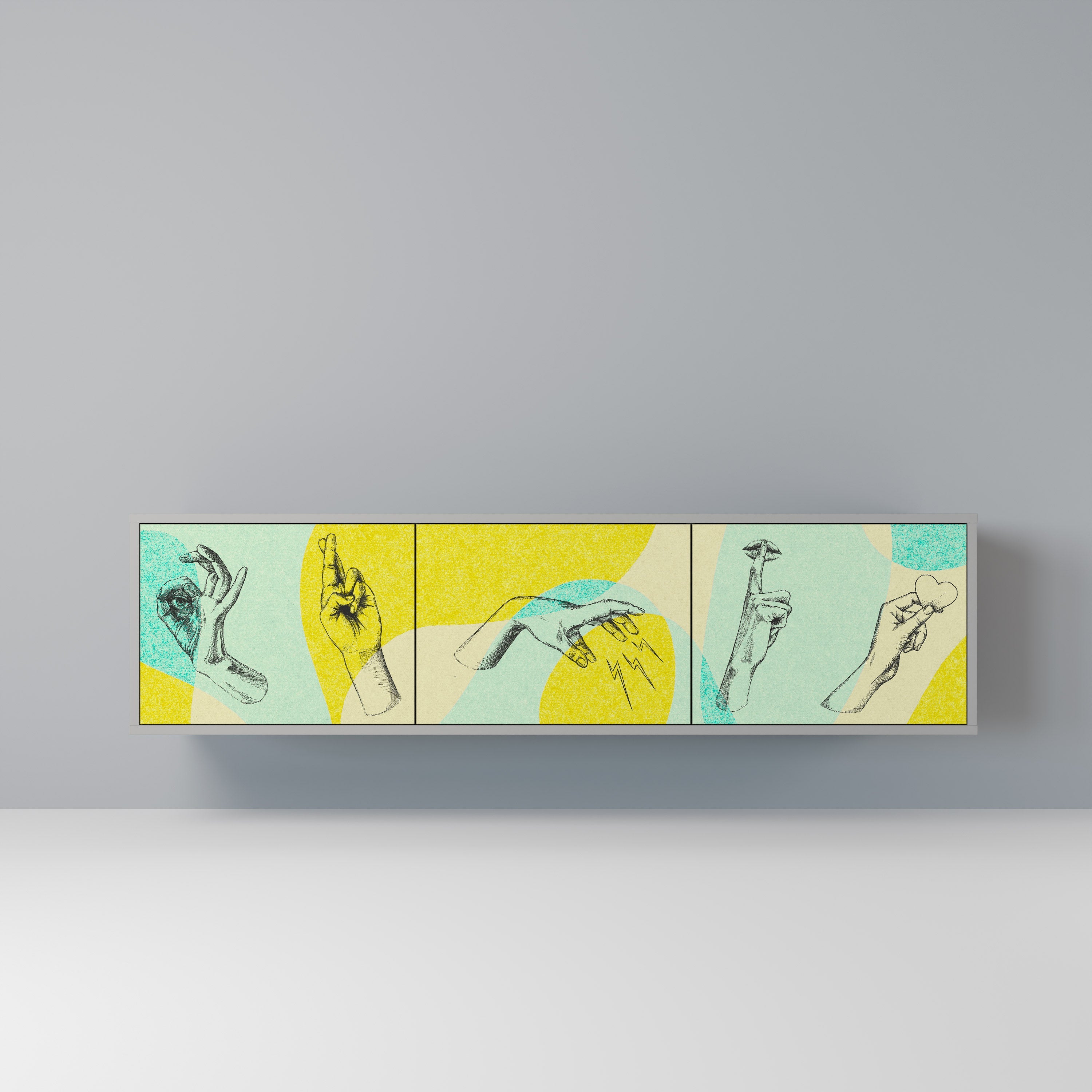 Meuble TV 3 portes BODY LANGUAGE en finition grise