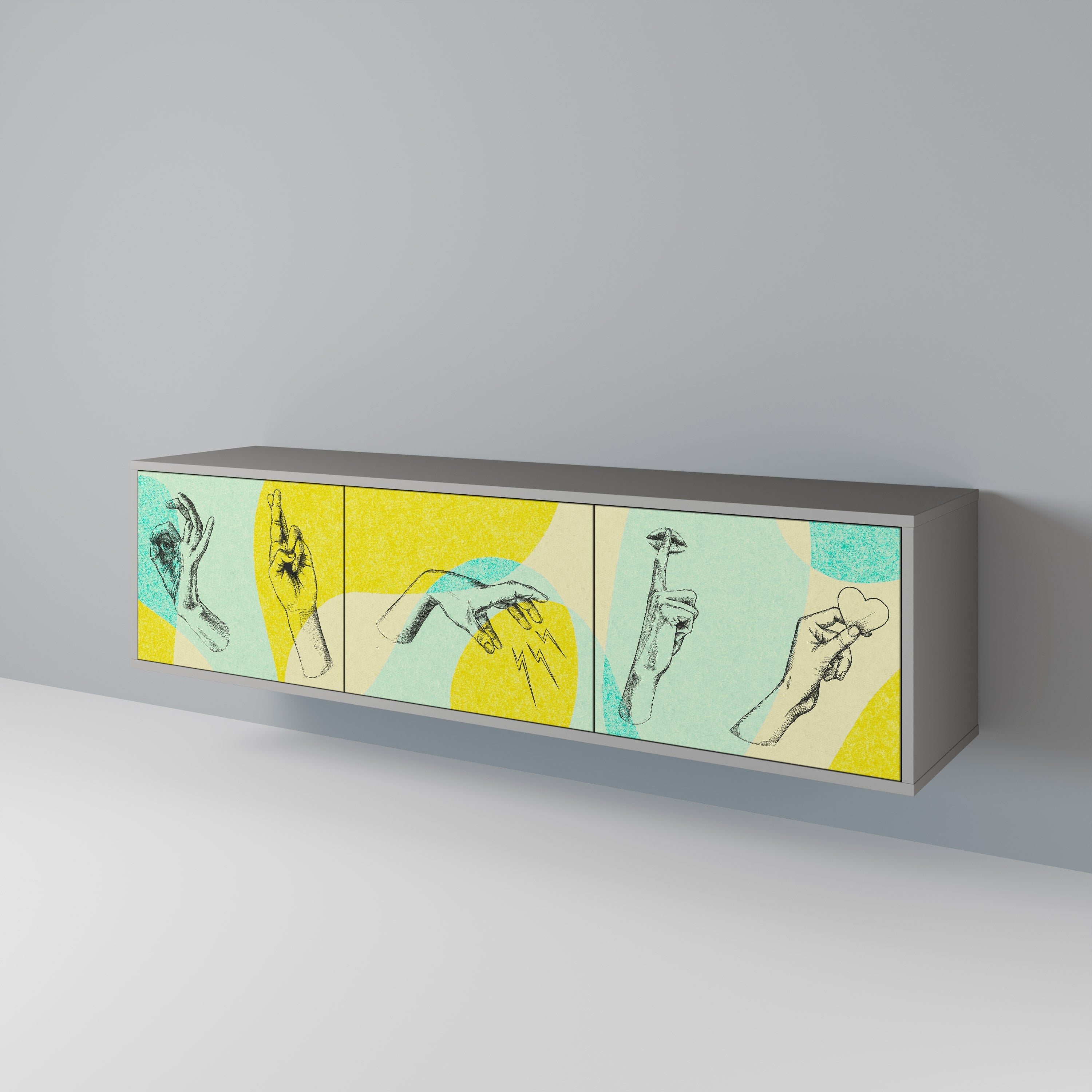 Meuble TV 3 portes BODY LANGUAGE en finition grise