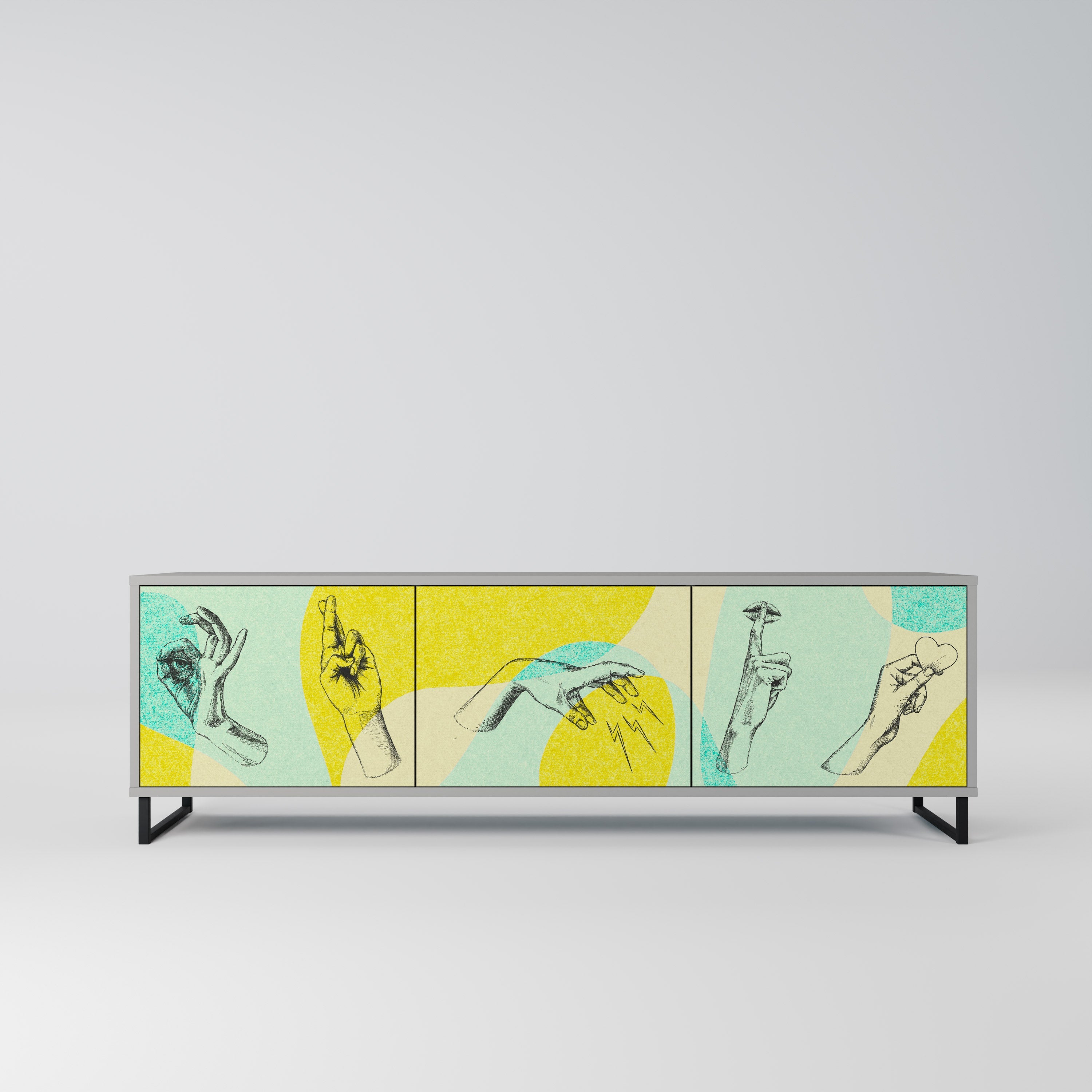 Meuble TV 3 portes BODY LANGUAGE en finition grise