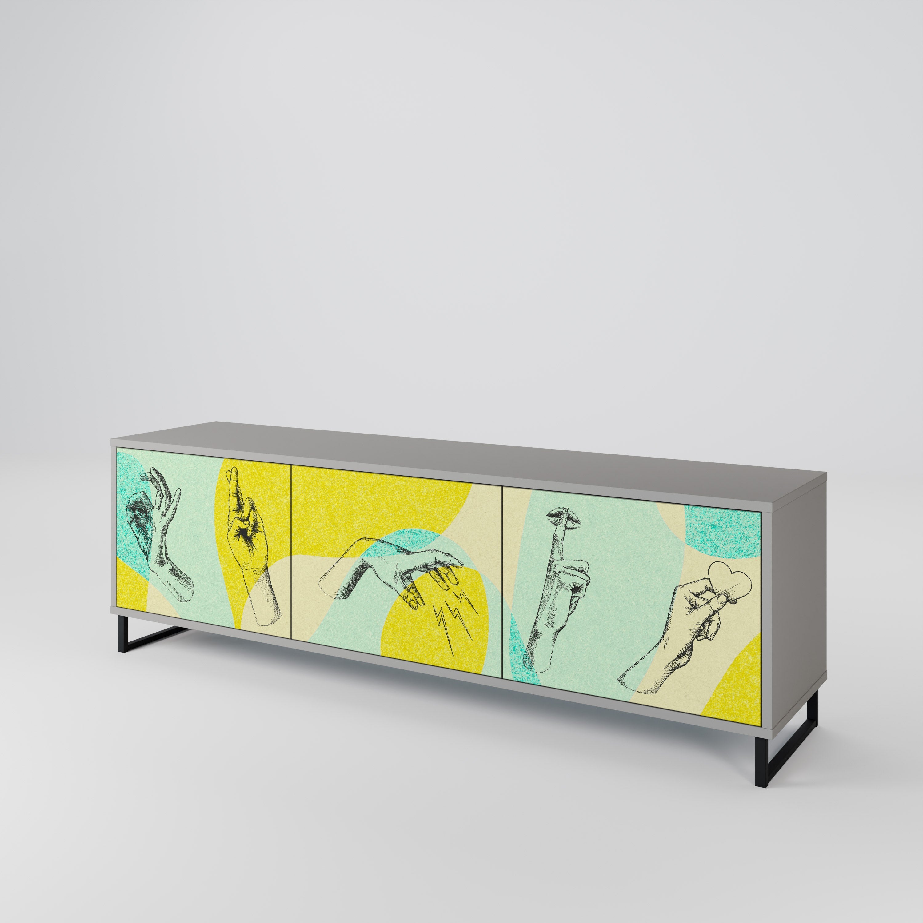 Meuble TV 3 portes BODY LANGUAGE en finition grise