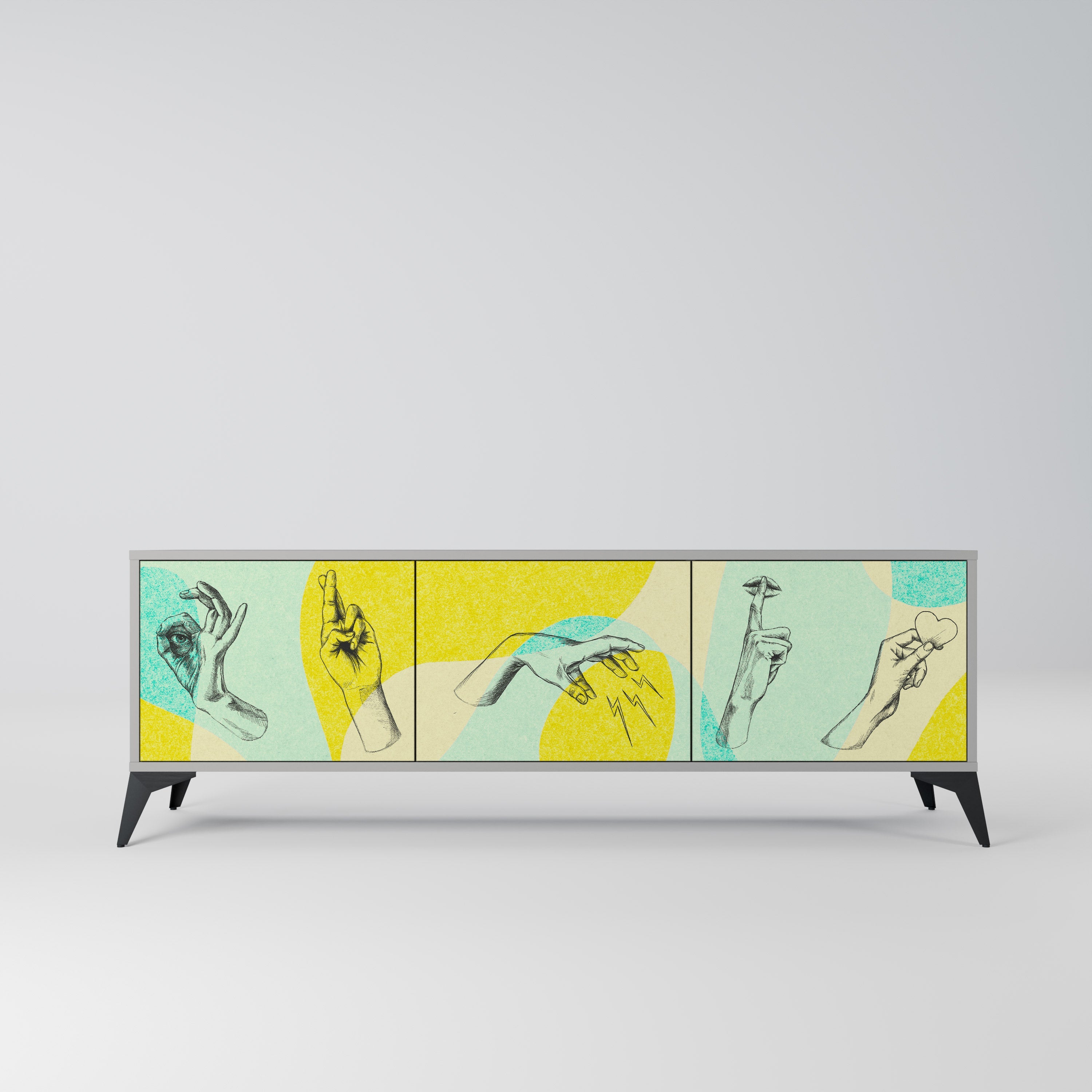 Meuble TV 3 portes BODY LANGUAGE en finition grise