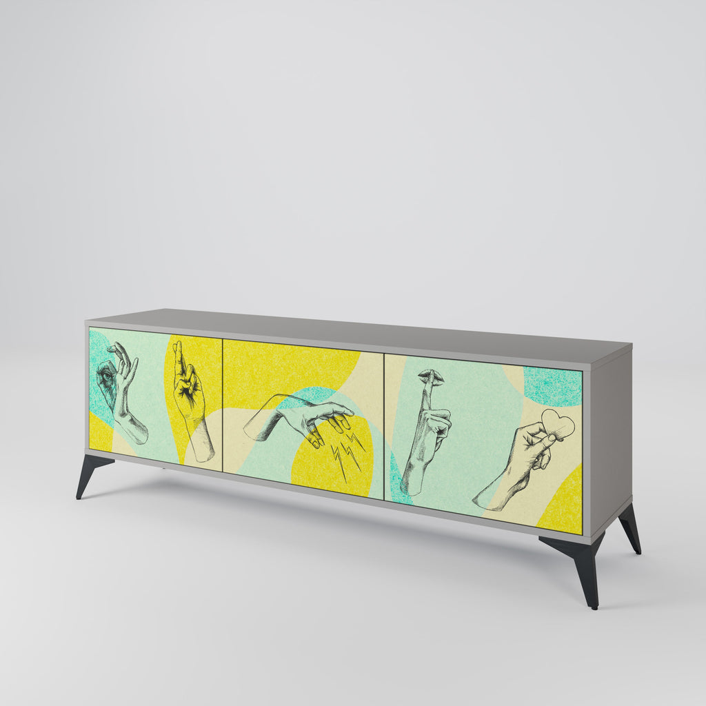 Meuble TV 3 portes BODY LANGUAGE en finition grise