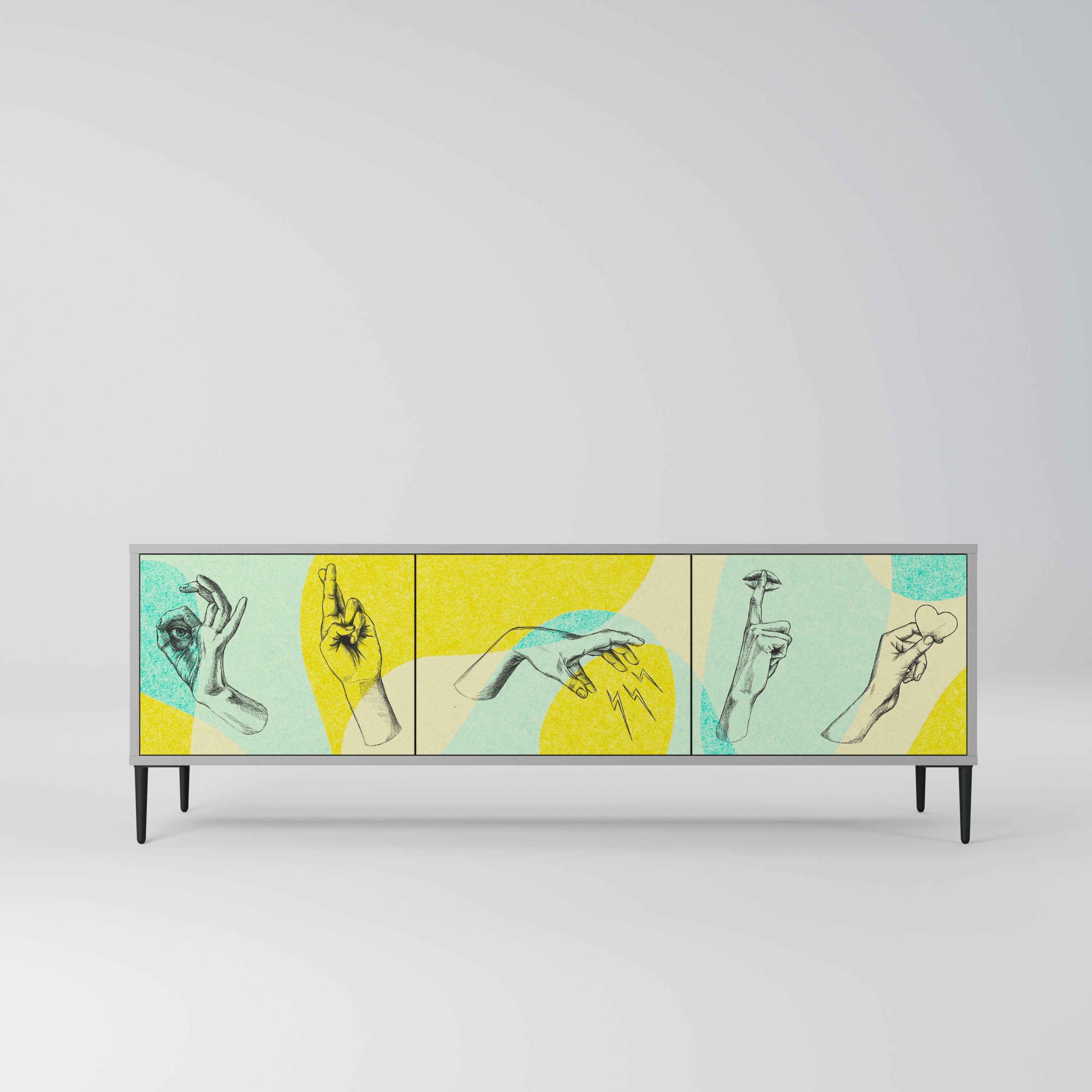 Meuble TV 3 portes BODY LANGUAGE en finition grise