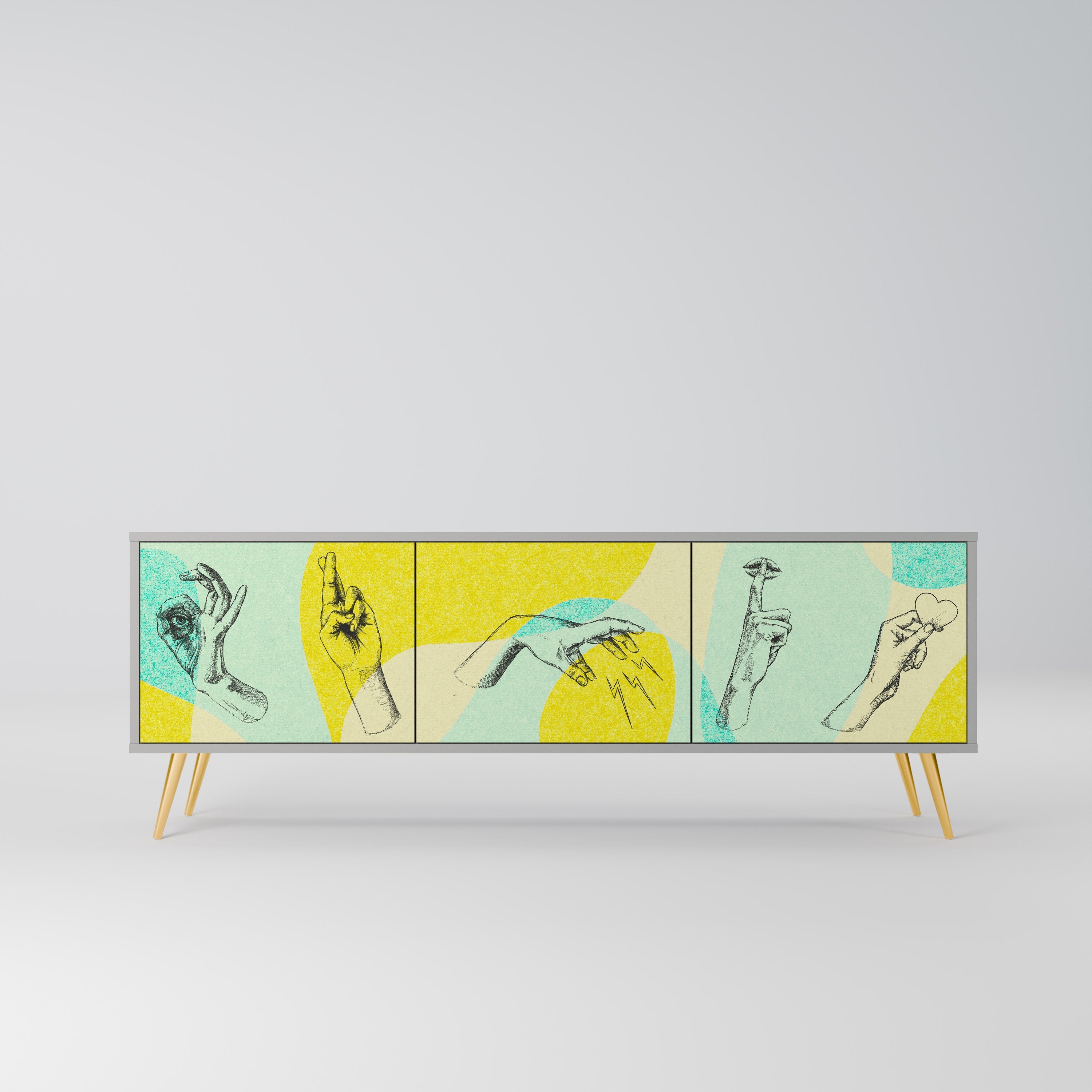 Meuble TV 3 portes BODY LANGUAGE en finition grise