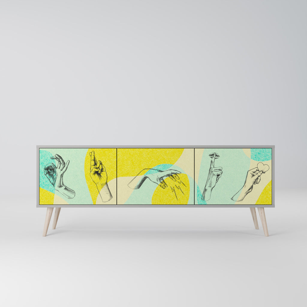 Meuble TV 3 portes BODY LANGUAGE en finition grise