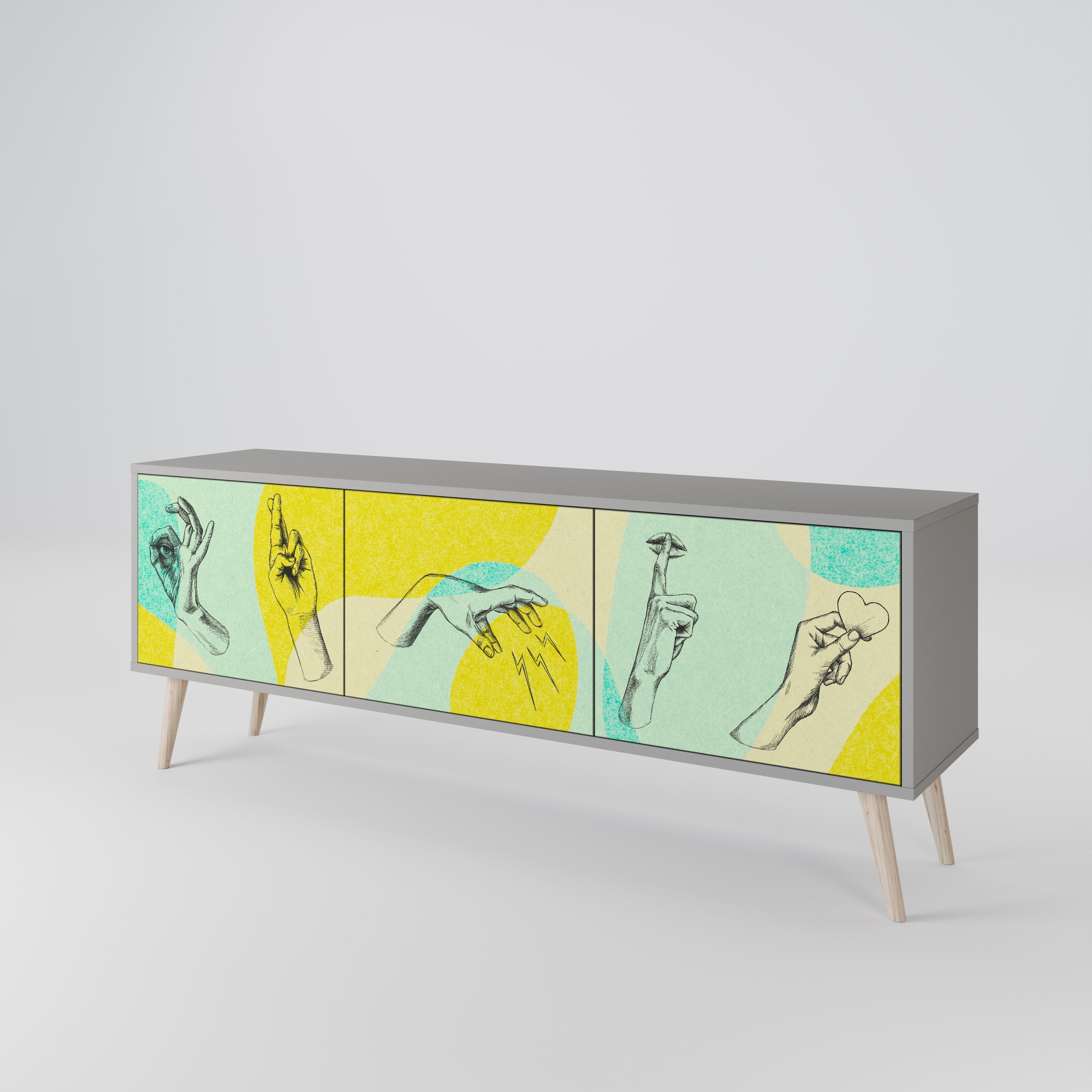 Meuble TV 3 portes BODY LANGUAGE en finition grise