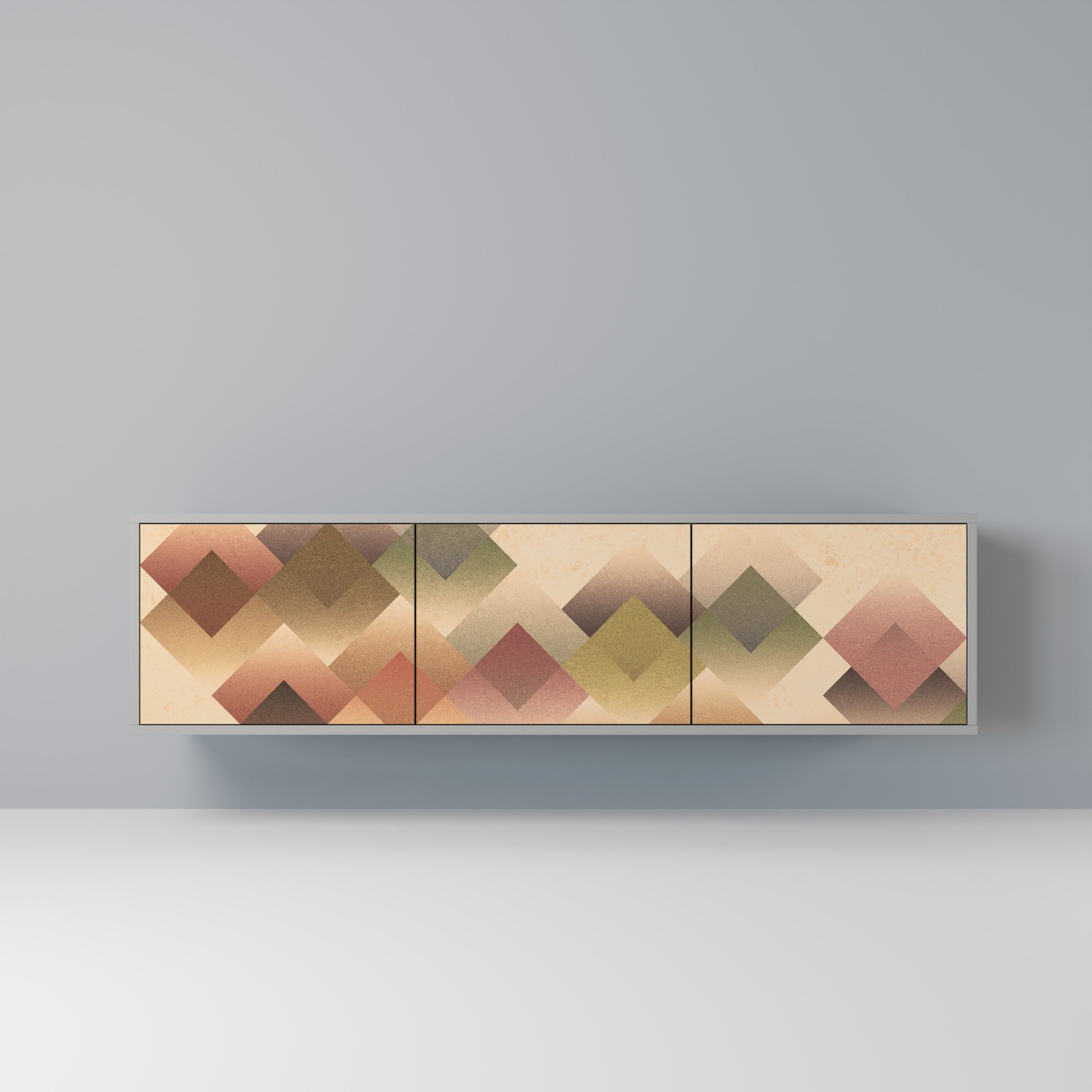 Meuble TV 3 portes GEOMETRIC FUSION, finition grise