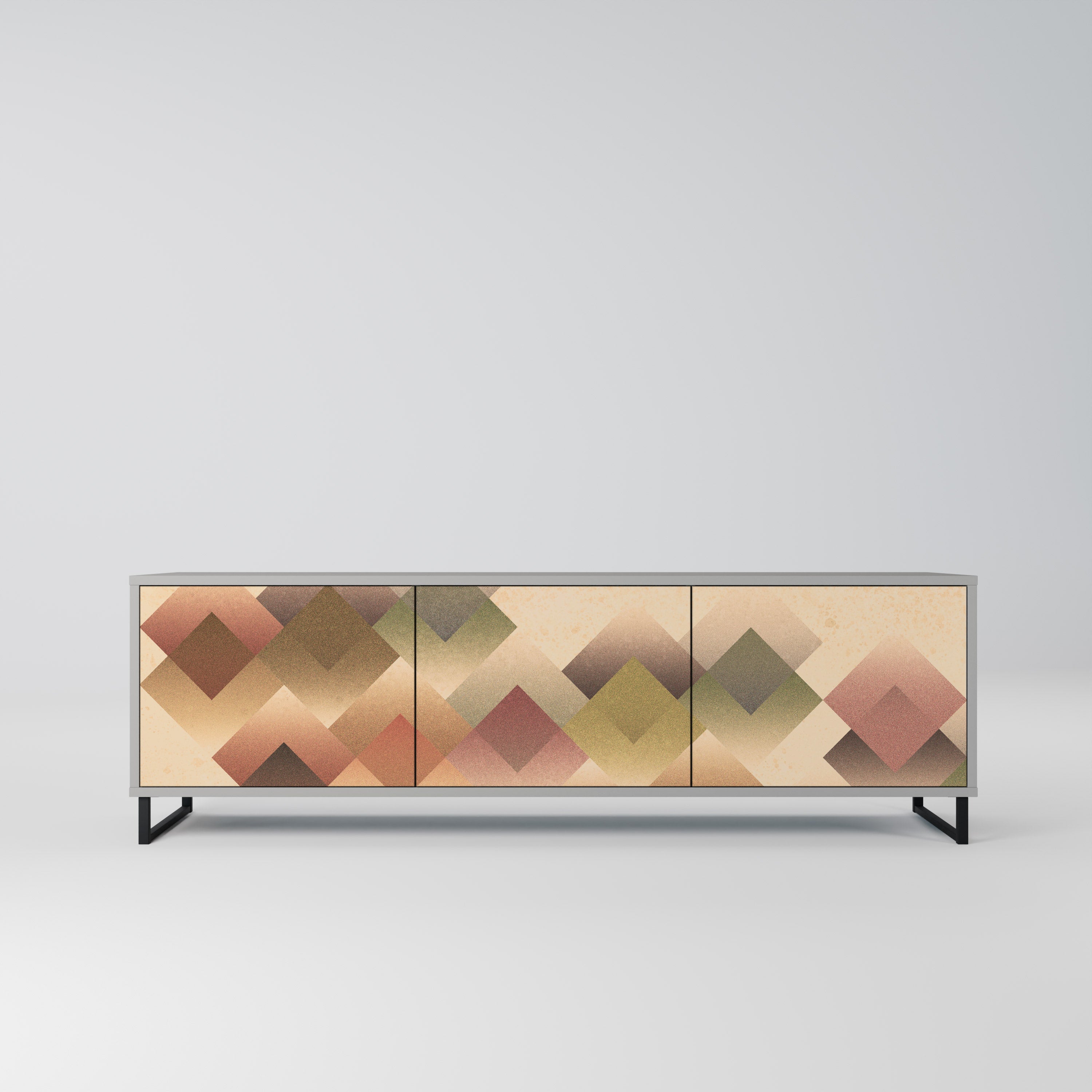 Meuble TV 3 portes GEOMETRIC FUSION, finition grise