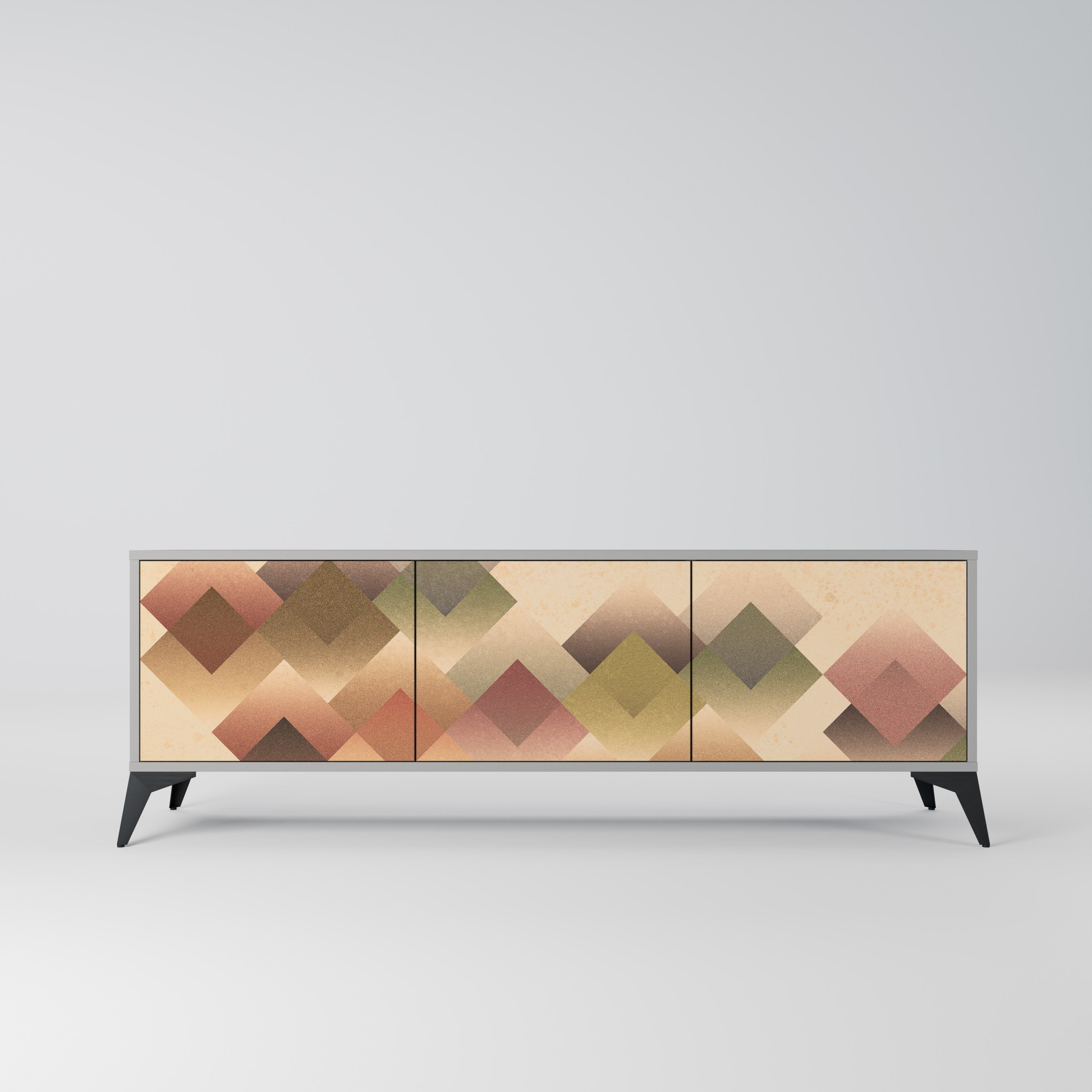 Meuble TV 3 portes GEOMETRIC FUSION, finition grise