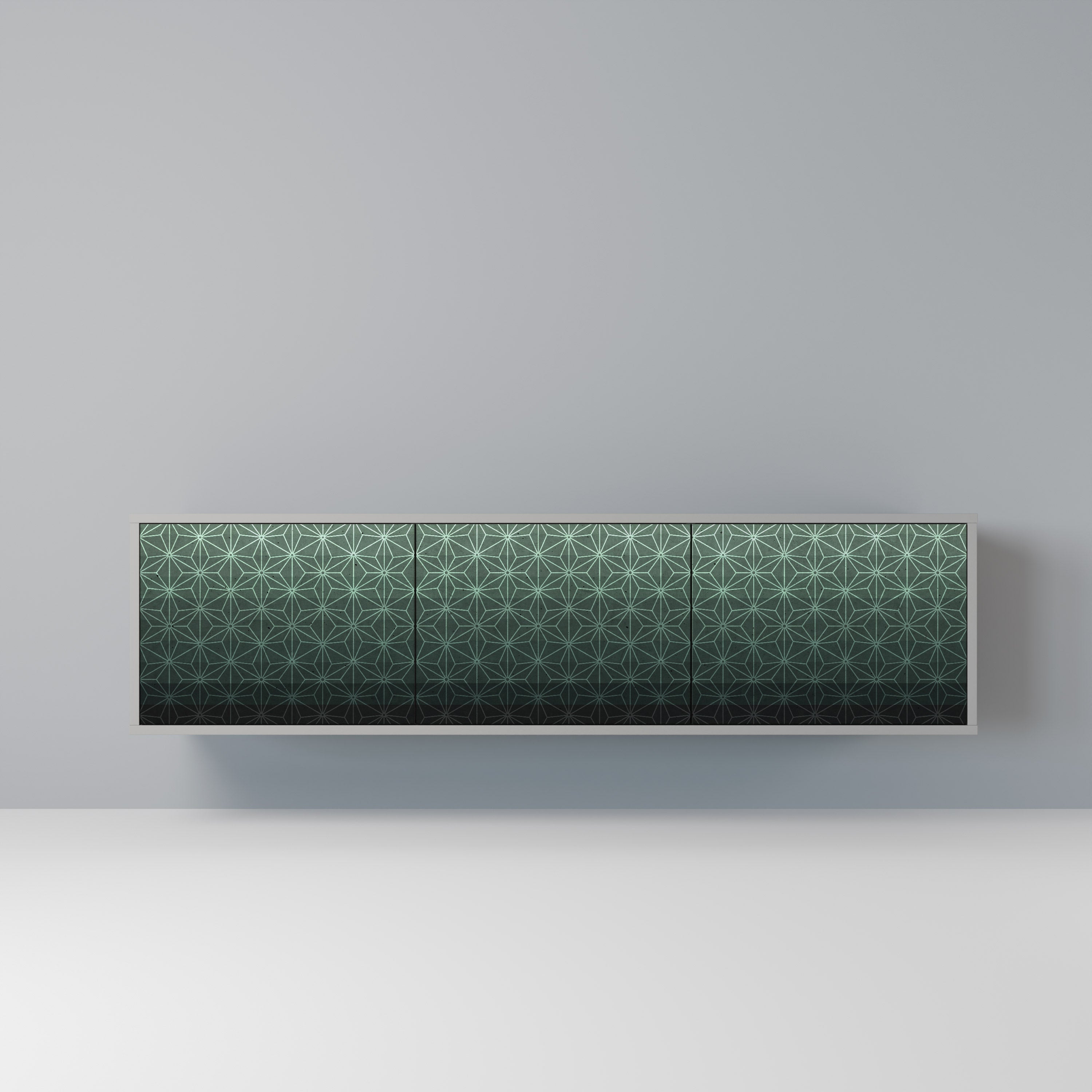 Meuble TV 3 portes ORNAMENTAL GLIMMER, finition grise