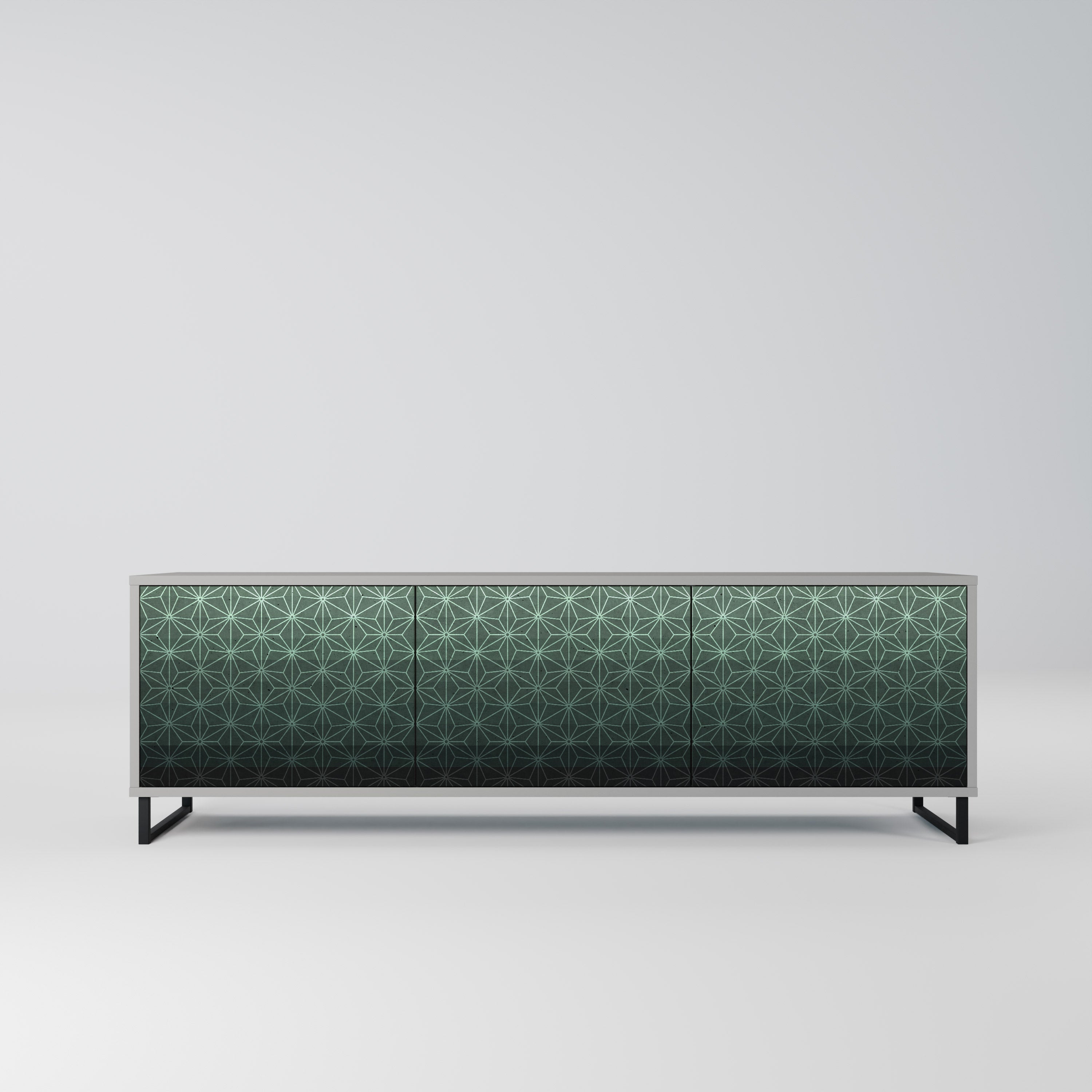 Meuble TV 3 portes ORNAMENTAL GLIMMER, finition grise