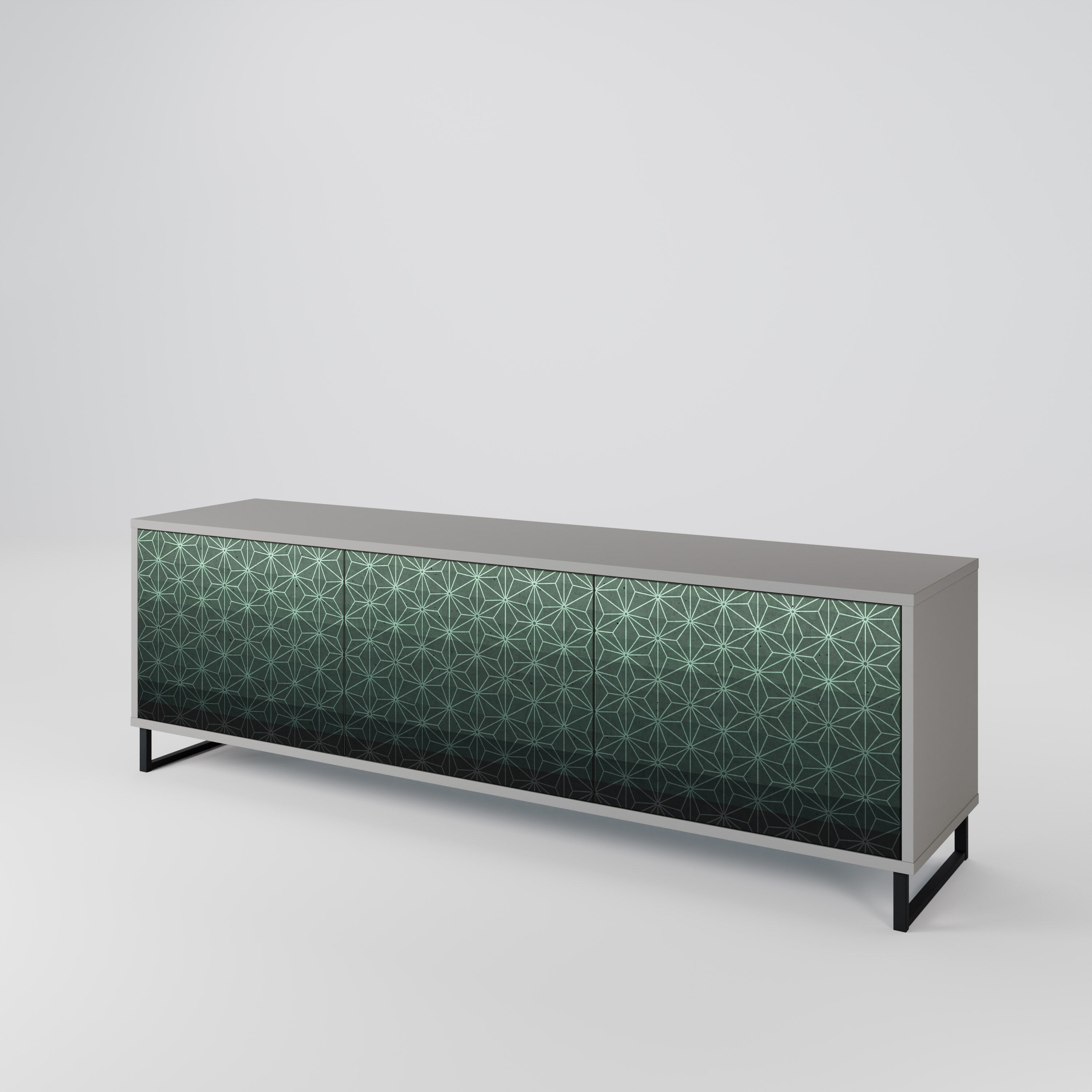 Meuble TV 3 portes ORNAMENTAL GLIMMER, finition grise