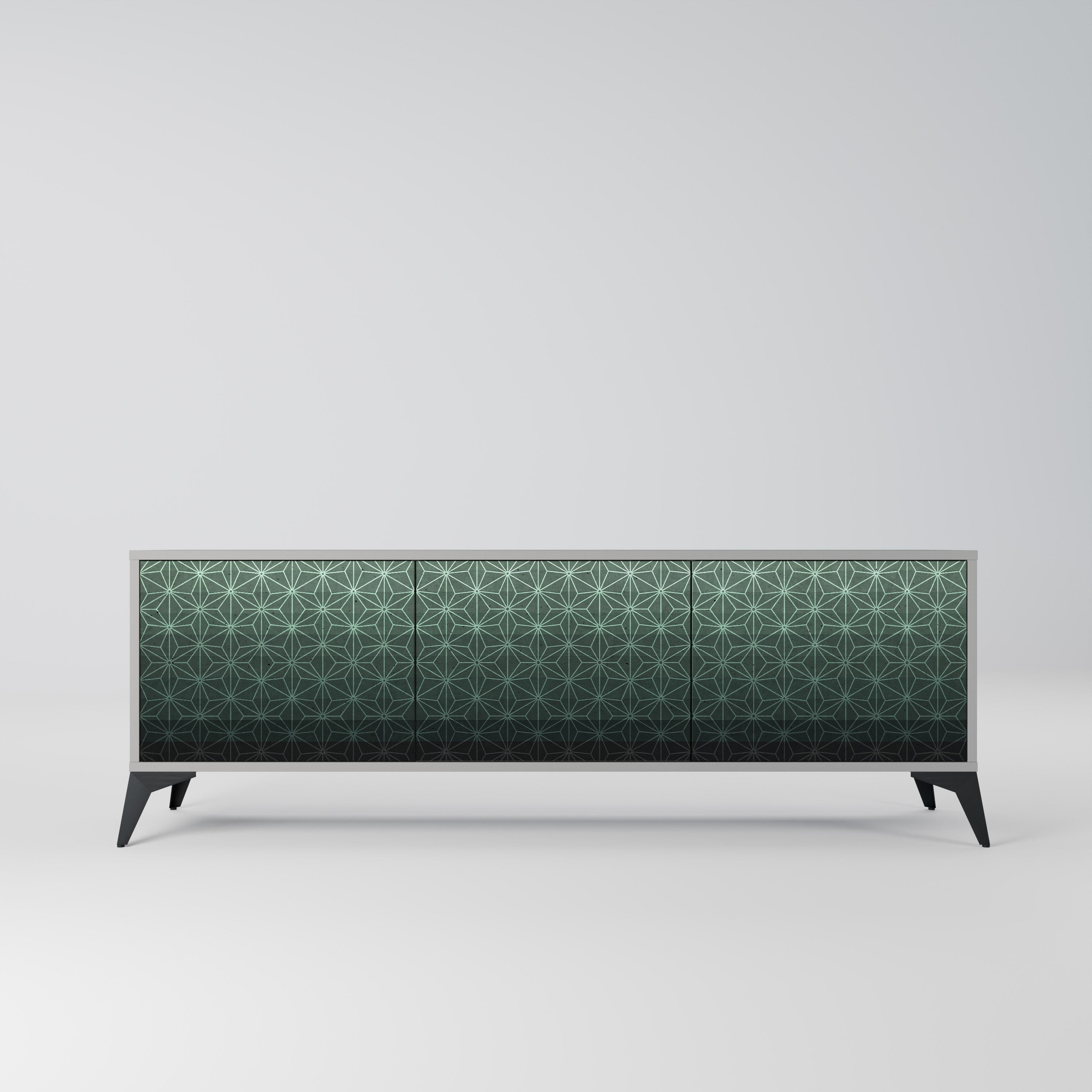 Meuble TV 3 portes ORNAMENTAL GLIMMER, finition grise