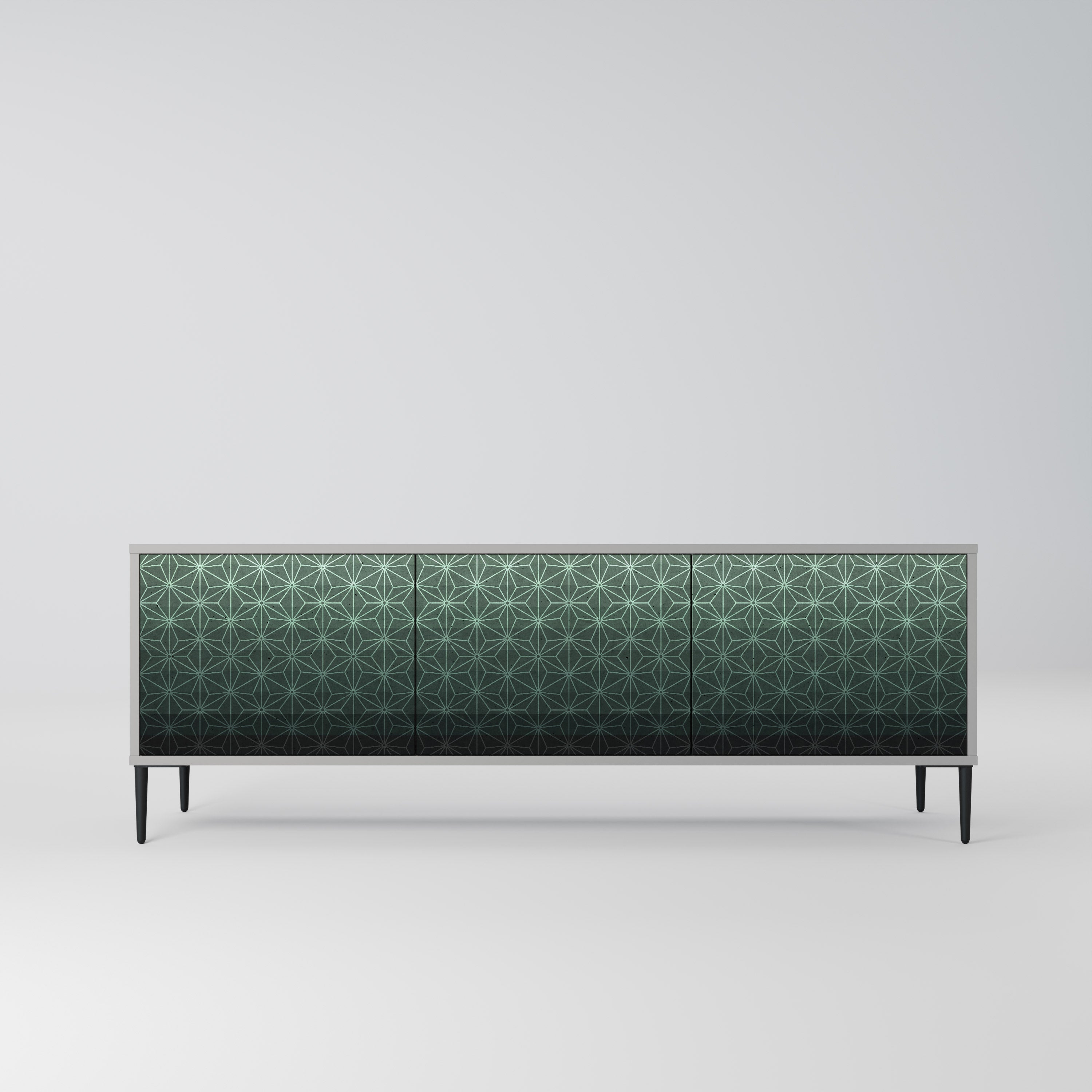 Meuble TV 3 portes ORNAMENTAL GLIMMER, finition grise