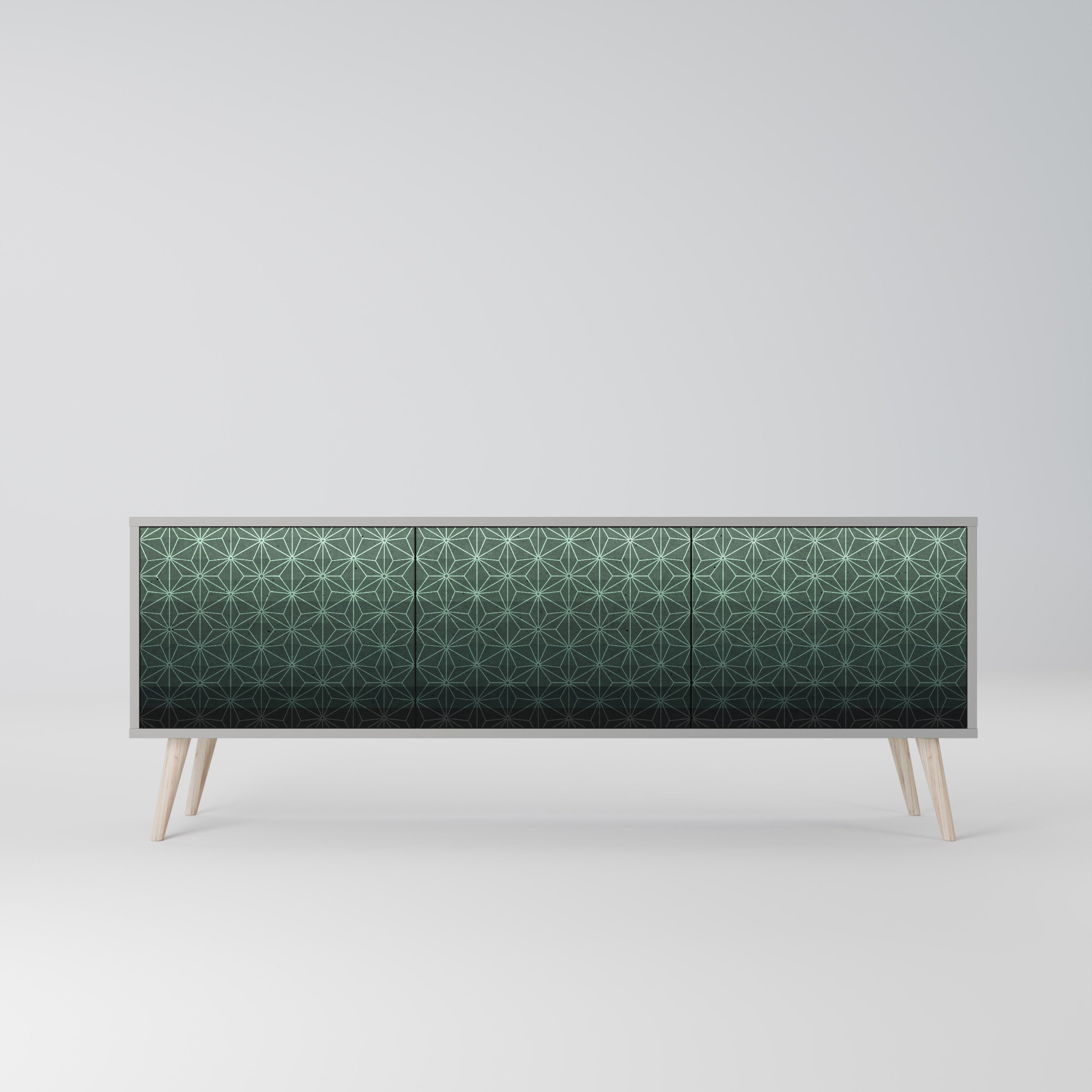 Meuble TV 3 portes ORNAMENTAL GLIMMER, finition grise