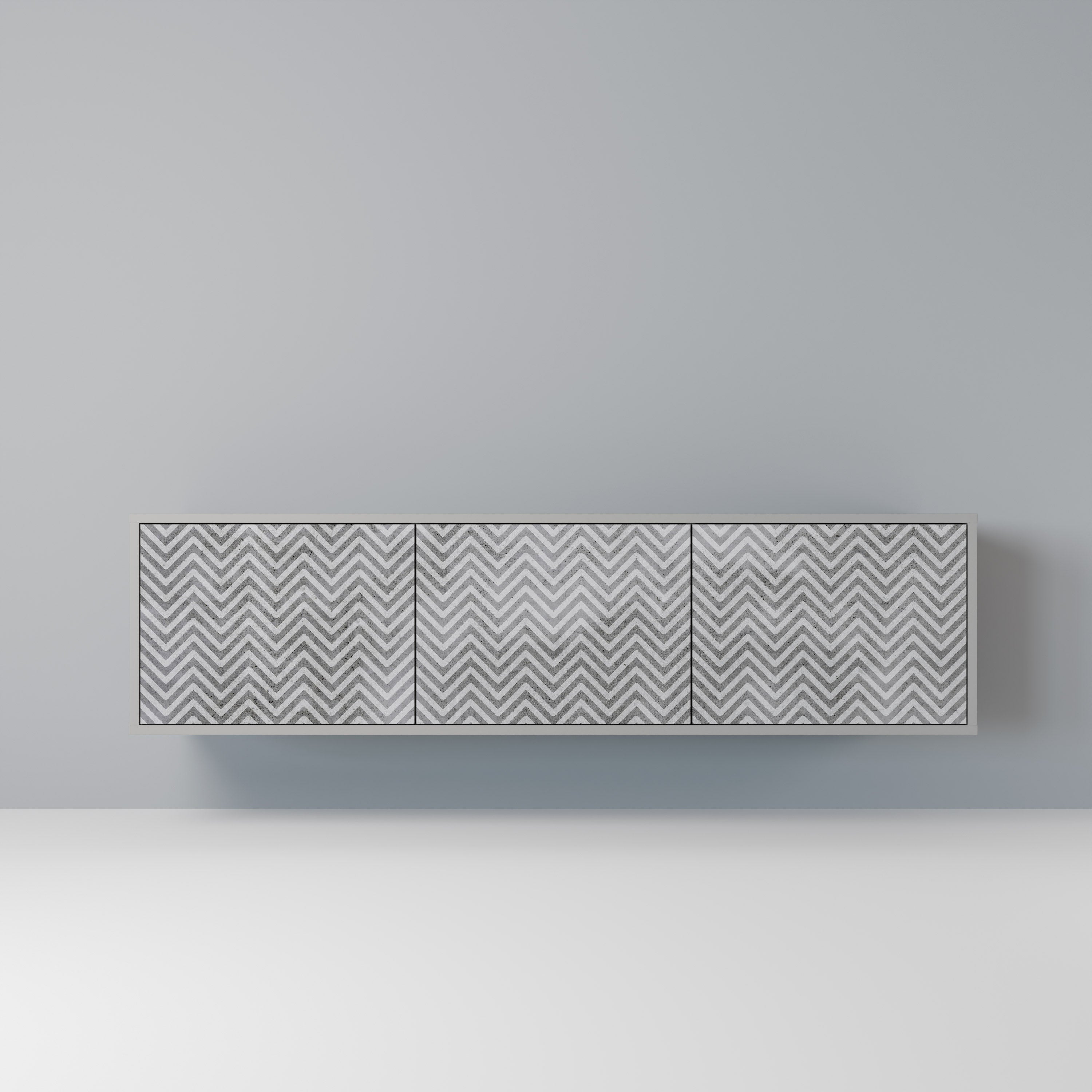 Meuble TV 3 portes CONCRETE ZIG ZAG, finition grise