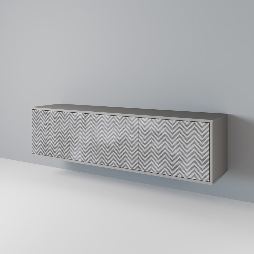 Meuble TV 3 portes CONCRETE ZIG ZAG, finition grise