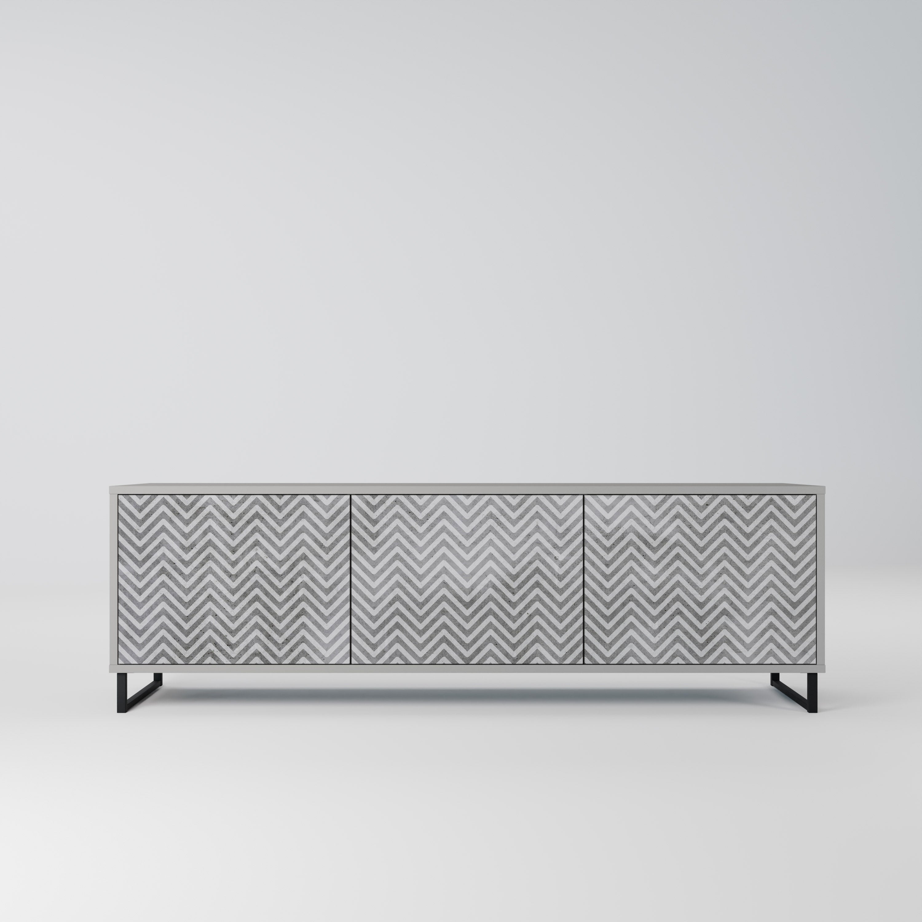 Meuble TV 3 portes CONCRETE ZIG ZAG, finition grise