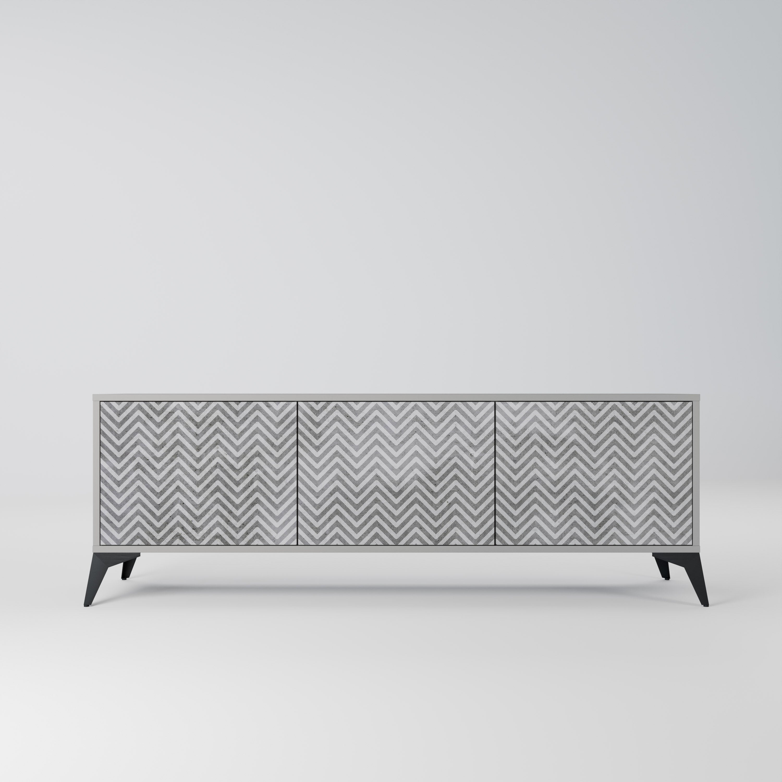 Meuble TV 3 portes CONCRETE ZIG ZAG, finition grise