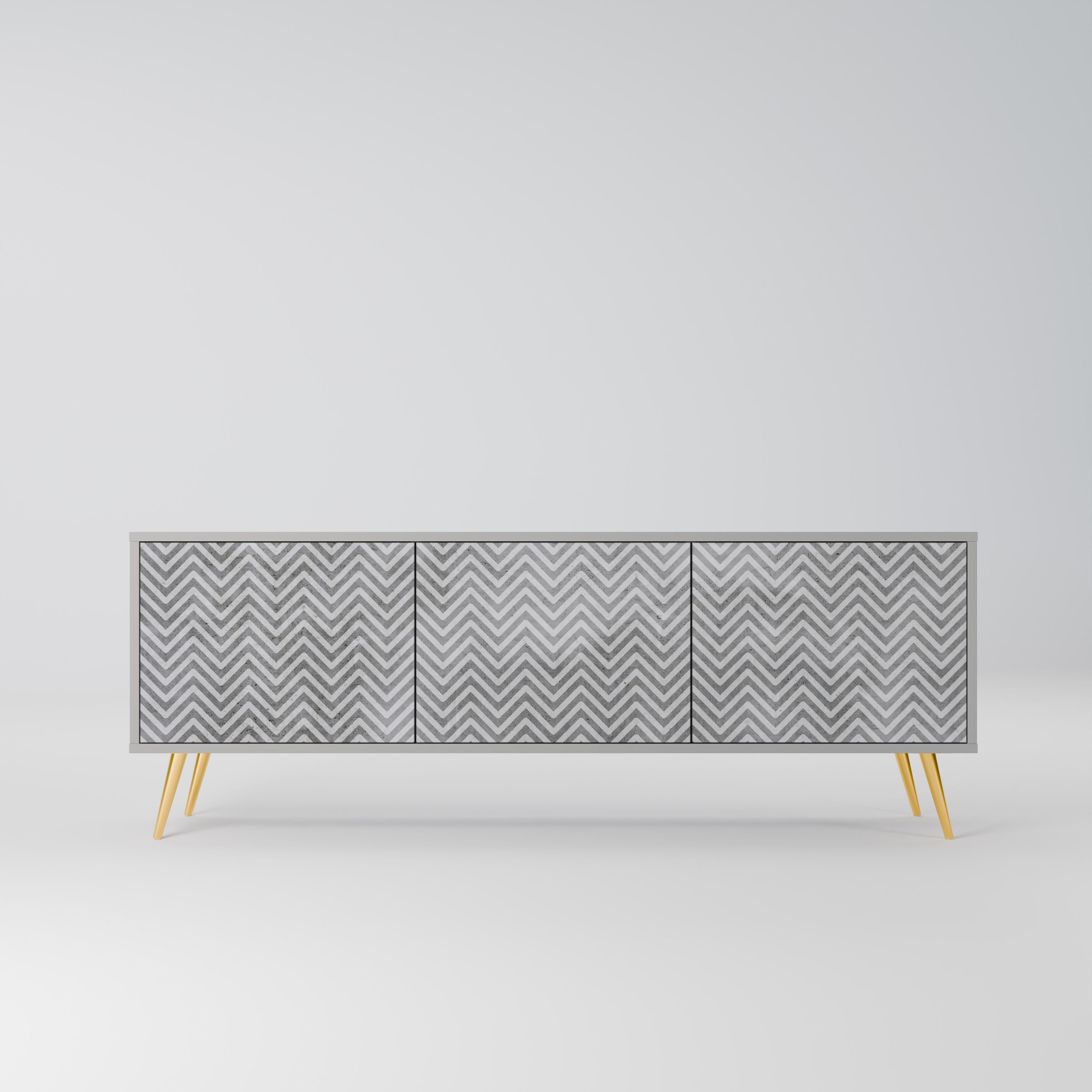 Meuble TV 3 portes CONCRETE ZIG ZAG, finition grise