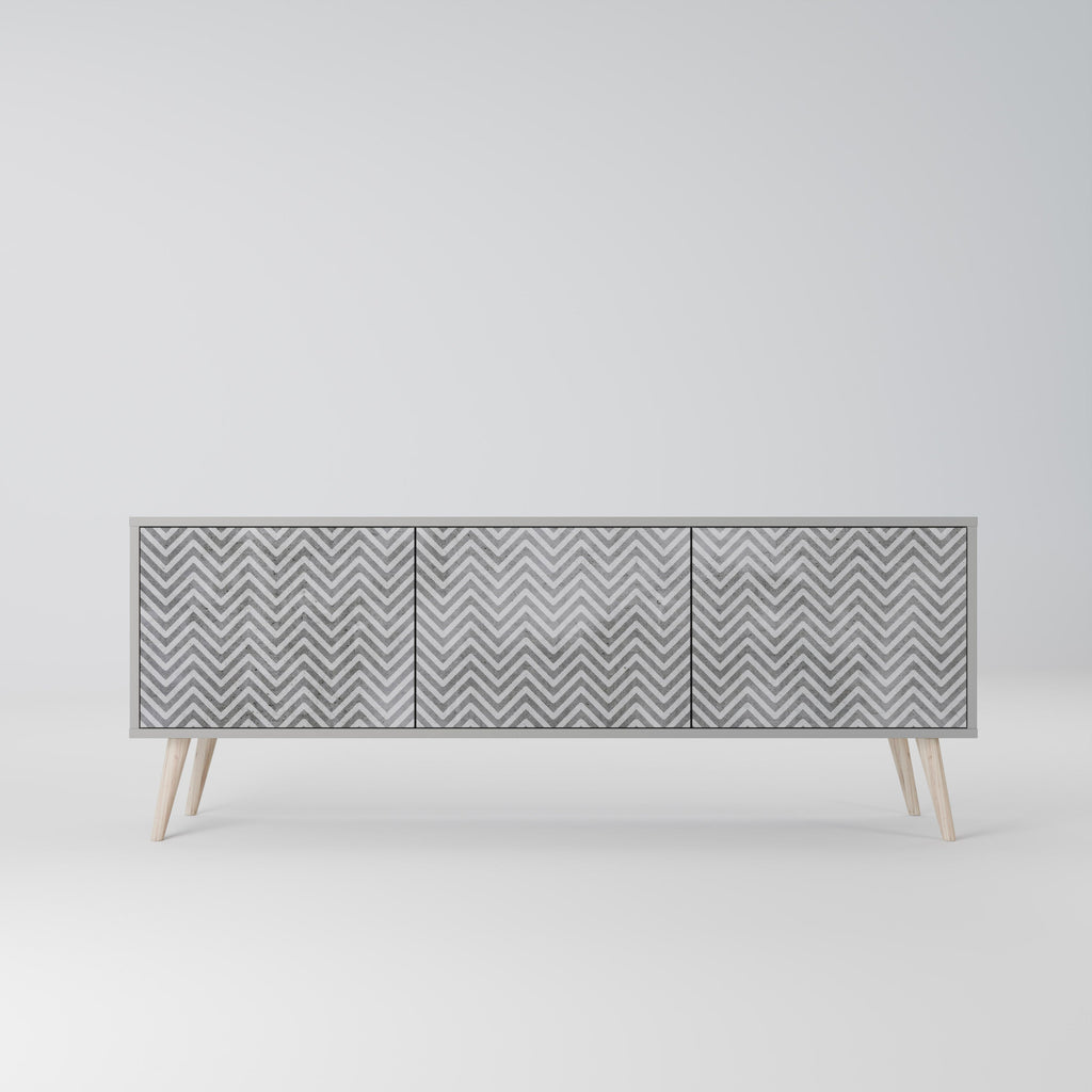 Meuble TV 3 portes CONCRETE ZIG ZAG, finition grise