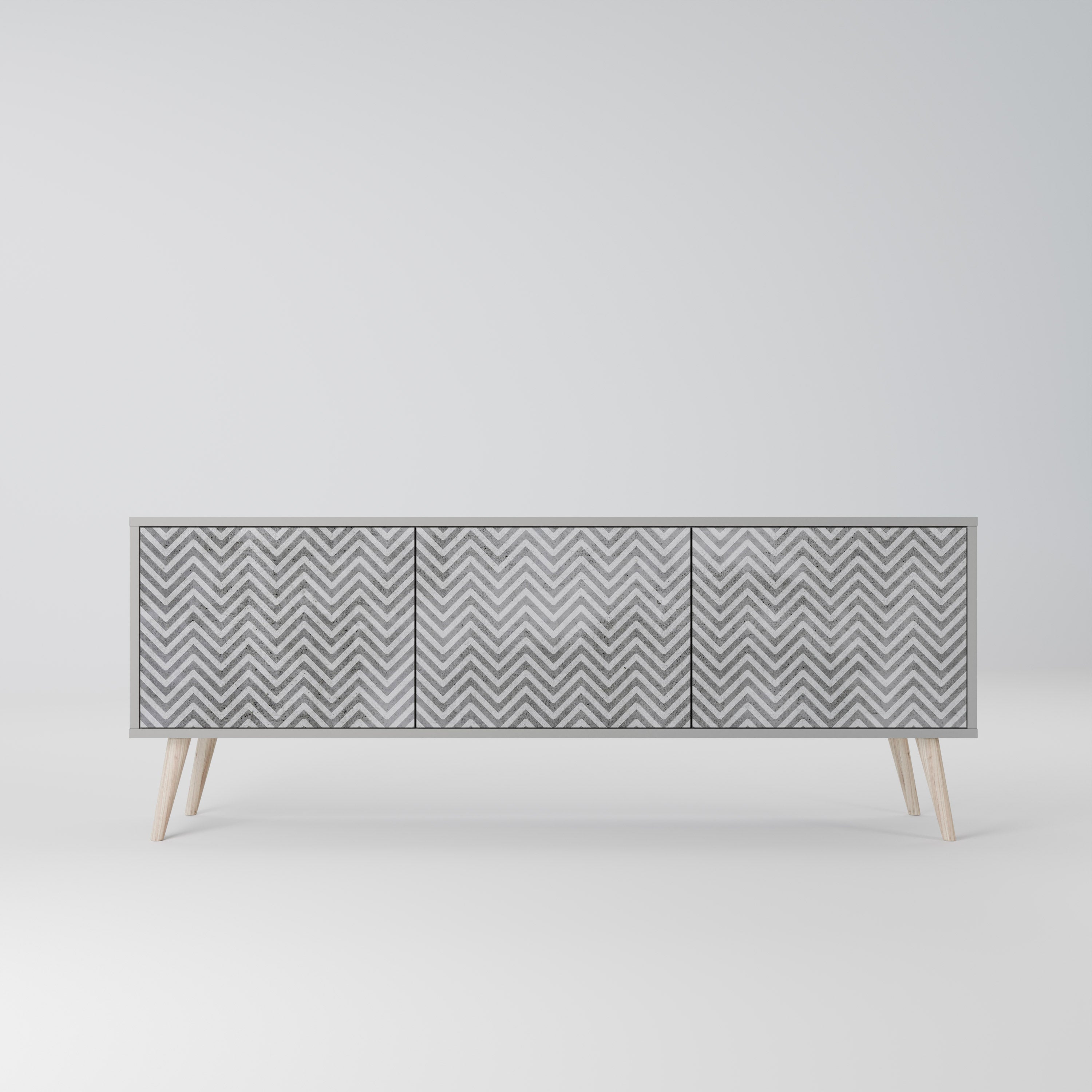 Meuble TV 3 portes CONCRETE ZIG ZAG, finition grise