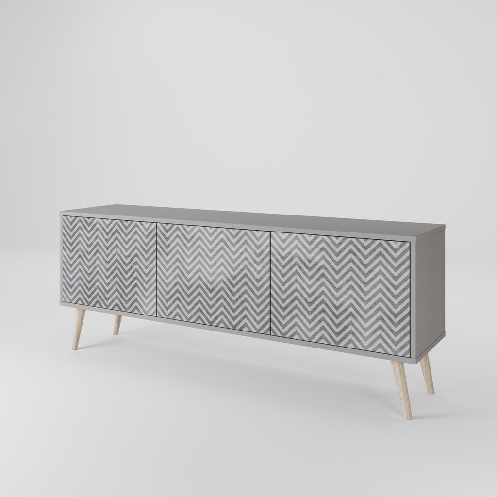 Meuble TV 3 portes CONCRETE ZIG ZAG, finition grise