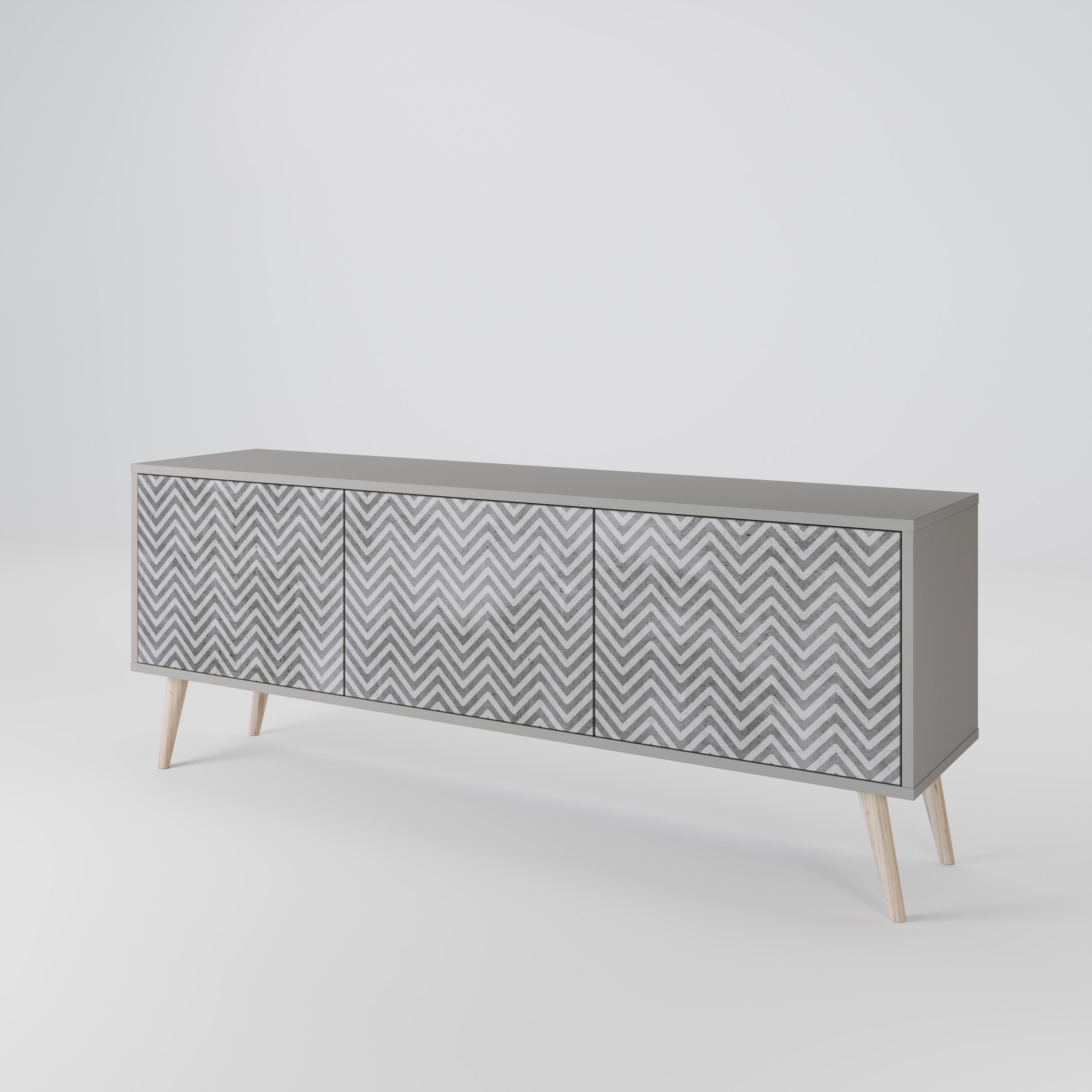 Meuble TV 3 portes CONCRETE ZIG ZAG, finition grise