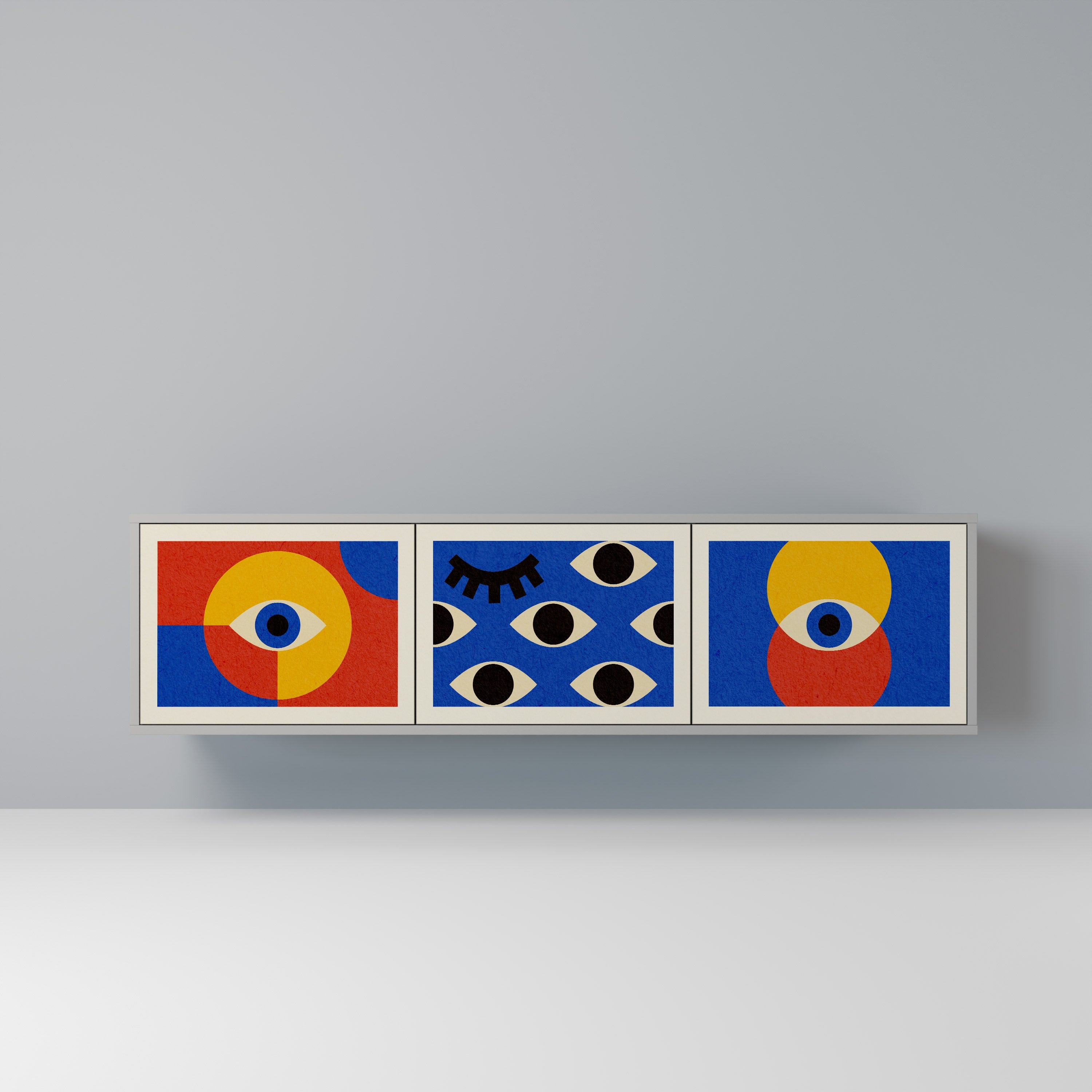 Meuble TV 3 portes GEOMETRIC EYES, finition grise