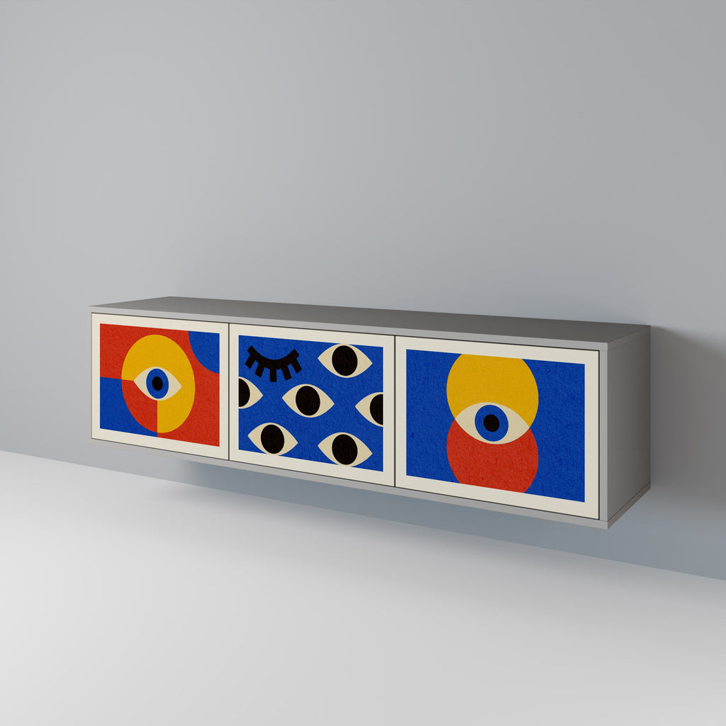 Meuble TV 3 portes GEOMETRIC EYES, finition grise